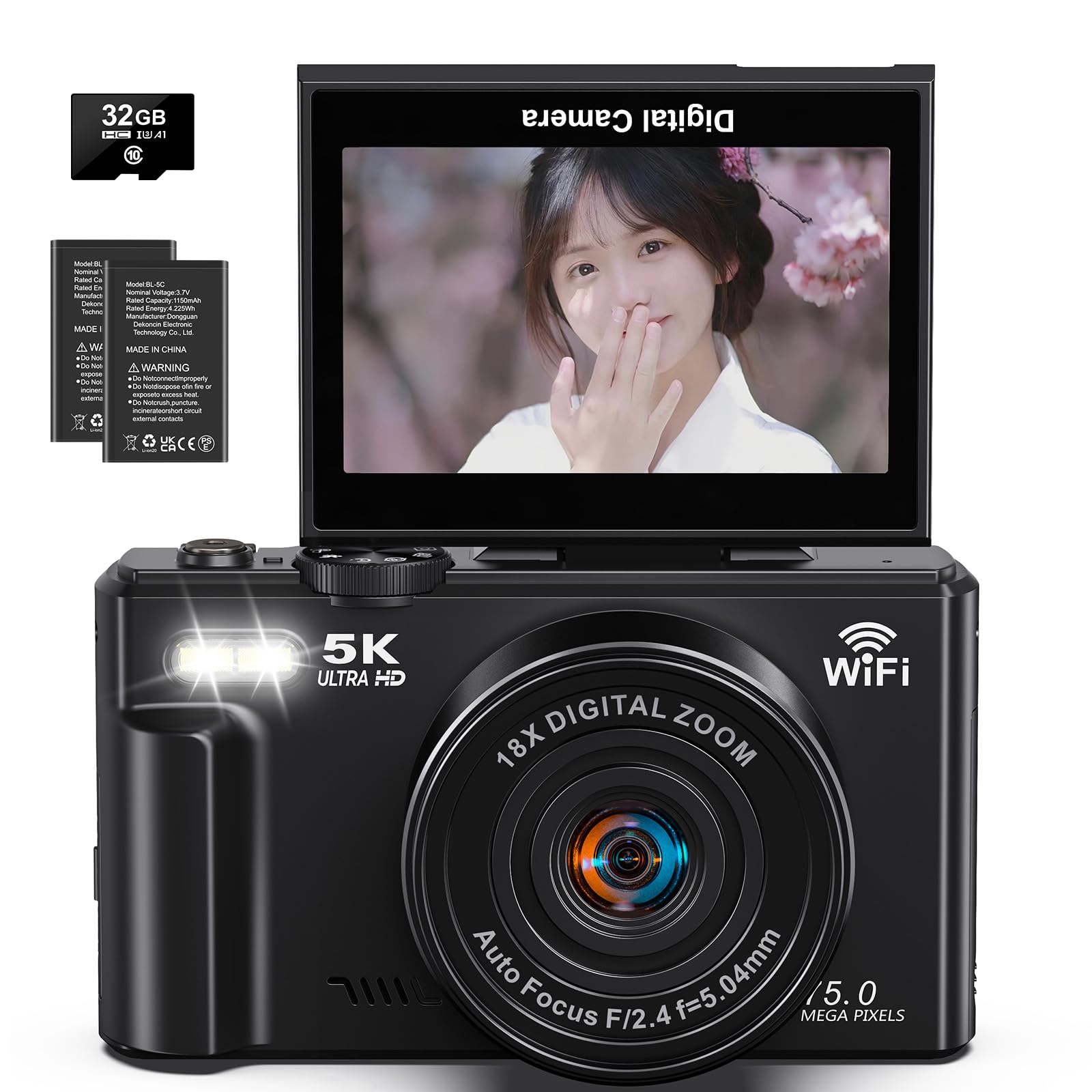 129. 5Kデジタルカメラ WiFi転送 動画　軽量 コンパクト 自撮り対応 Amazon.co.jp: デジタルカメラ 5K動画 7500万画素 デジカメ スマホに