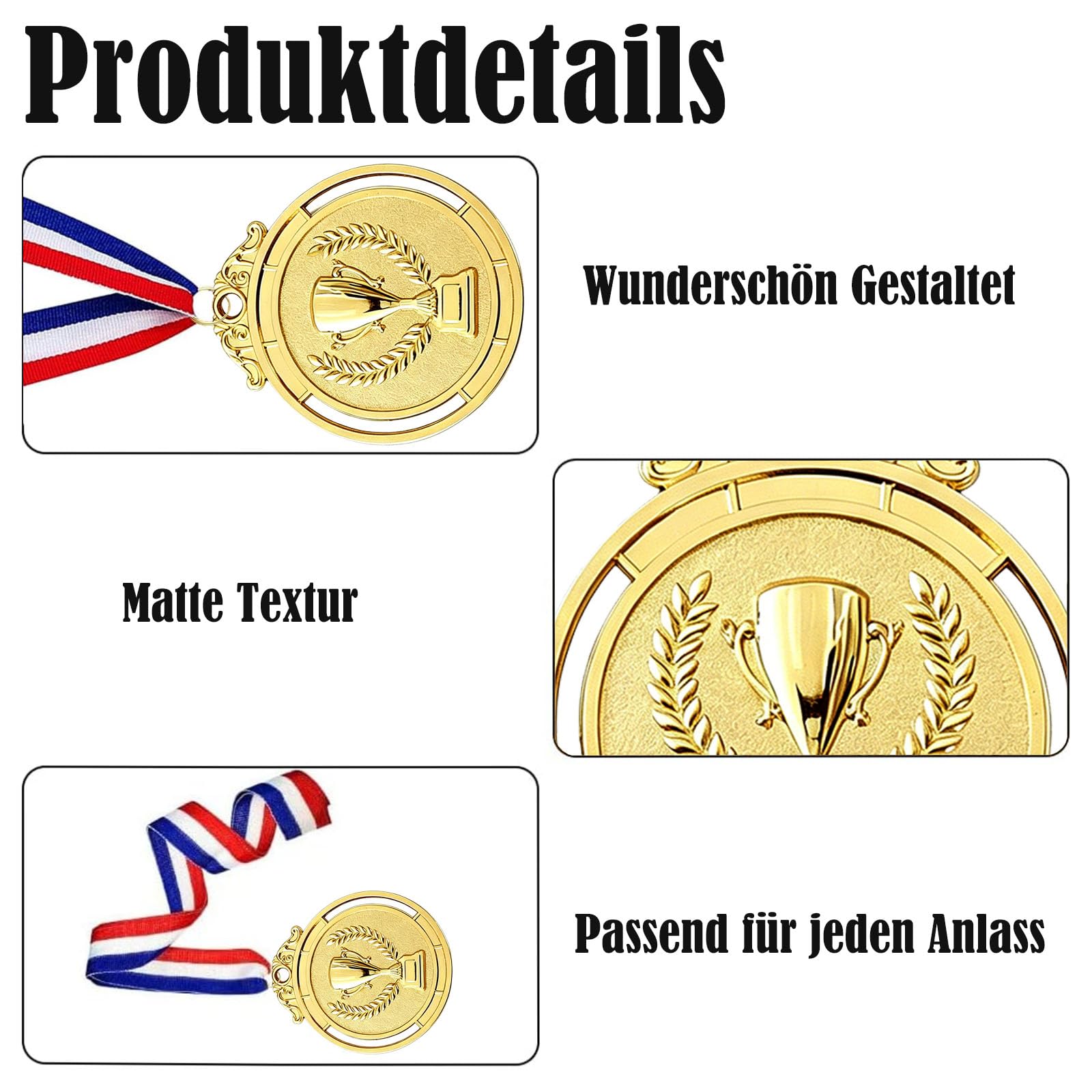 12 sztuk medali nagród, złote srebrne brązowe medale ze wstążkami na szyję, medale nagrody dla dzieci, na zawody, imprezy, sport, styl olimpijski