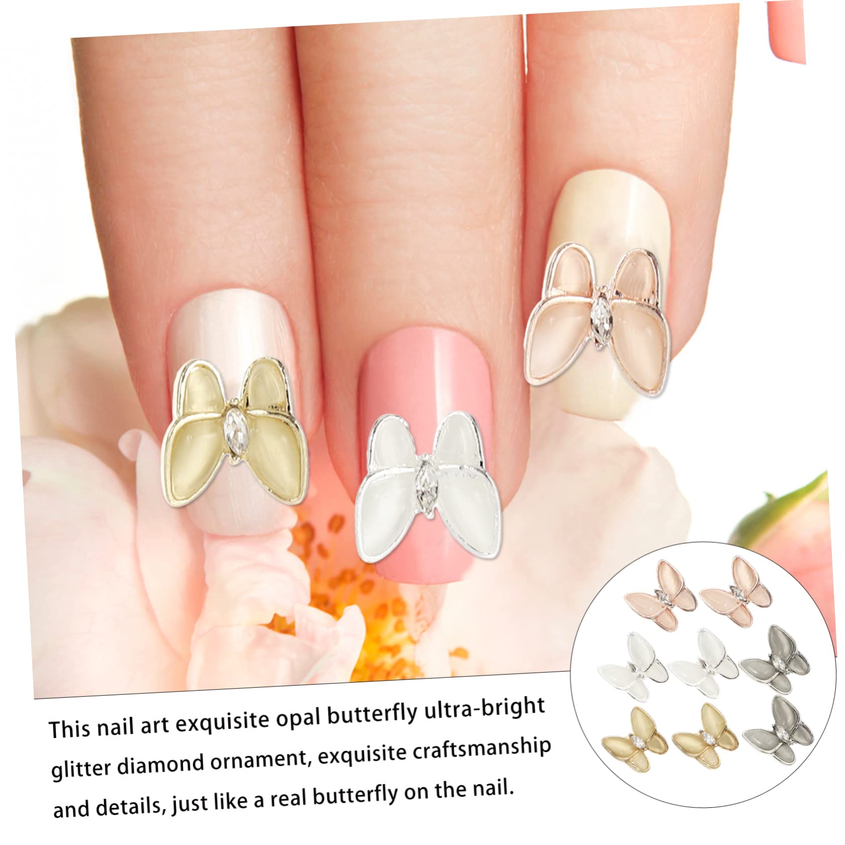 Beatifufu 8pcs Butterfly Zircon Nail Ornament Cute Nail Charms Designer Gems DIY Manicure Decorations