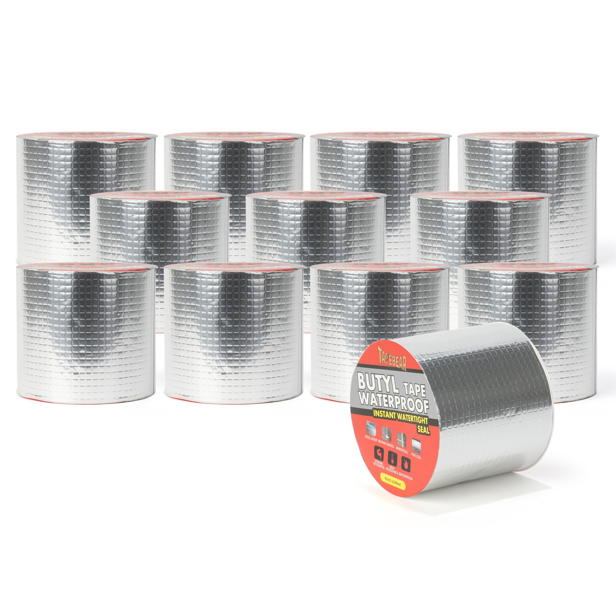 TAPEBEAR Butyl Tape Waterproof Sealing Tape 100mm x 5m, Upgraded Aluminum Foil Tape Heavy Duty for RV Repair, Awning, Window, Glass & EDPM Roof Leak Patching, Boat and Pipe Sealing, Silver, 12 Rolls — image 1