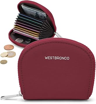 WESTBRONCO Mini Coin Purse for Women, RFID Blocking Accordion Wallet with 11 Card Slots, Slim Zipper Card Holder Coin Pouch for Travel & Everyday Use