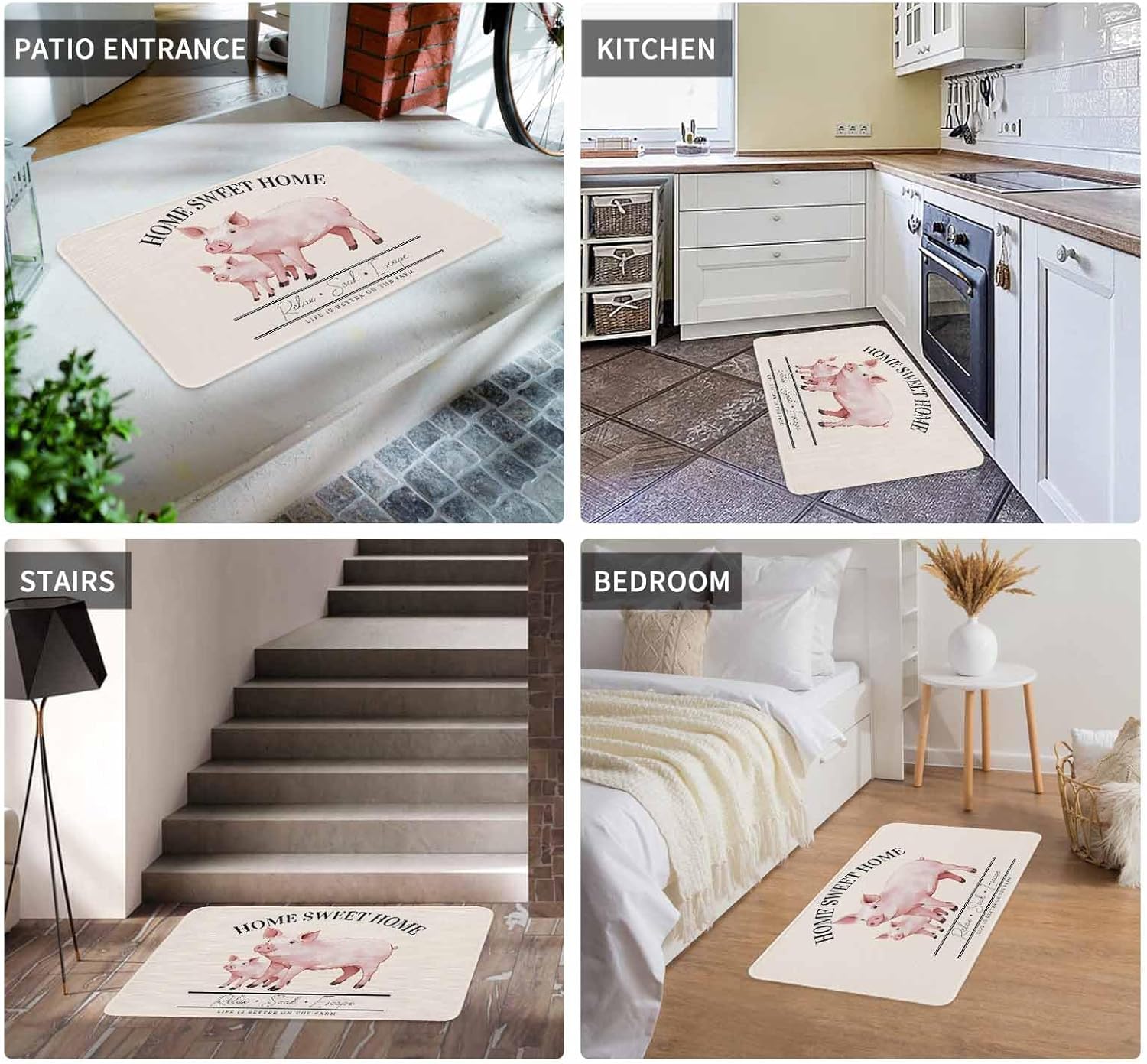 Door Mat Outside Farmhouse Pig Welcome Mats for Front Door, Farm Animal Non Slip Indoor Outdoor Doormat, Low-Profile Floor Door Mats for Muddy Wet Shoes-16X24in