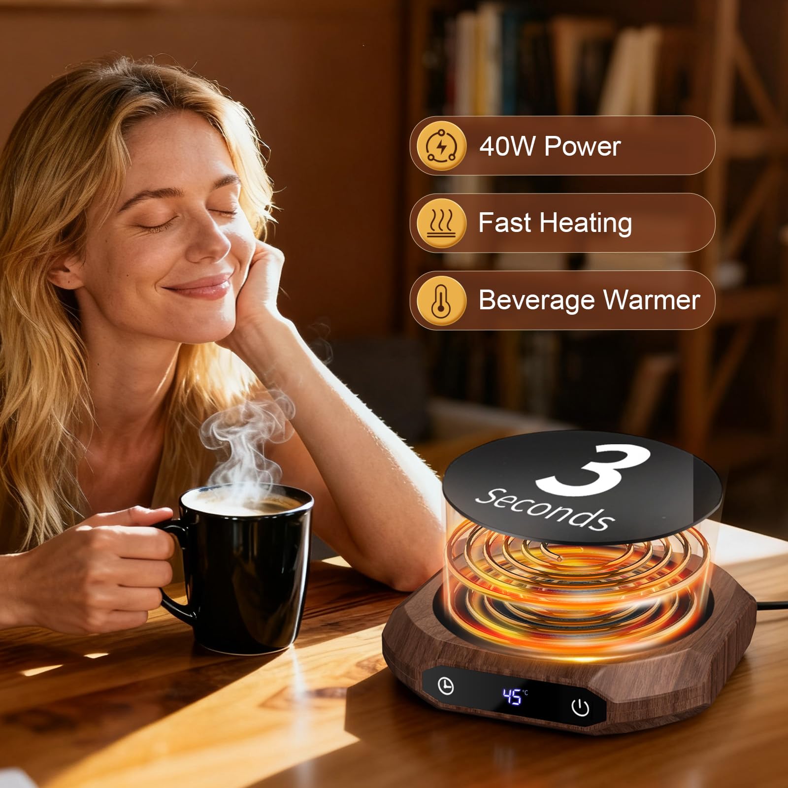 Calentador de café, calentador de café eléctrico para escritorio con 3 ajustes de temperatura, calentador de tazas para bebidas, bebidas, té, adecuado para oficina y hogar (Marrón)