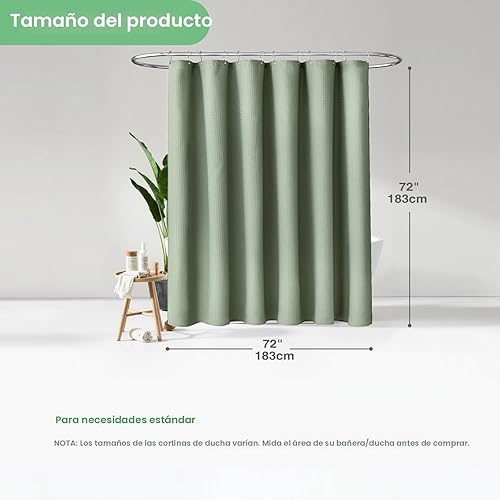 Vista 7 de Dynamene Cortina de ducha verde salvia, cortinas de ducha de tela gruesa resistente con textura de gofre para baño, juego de cortina de baño de tela