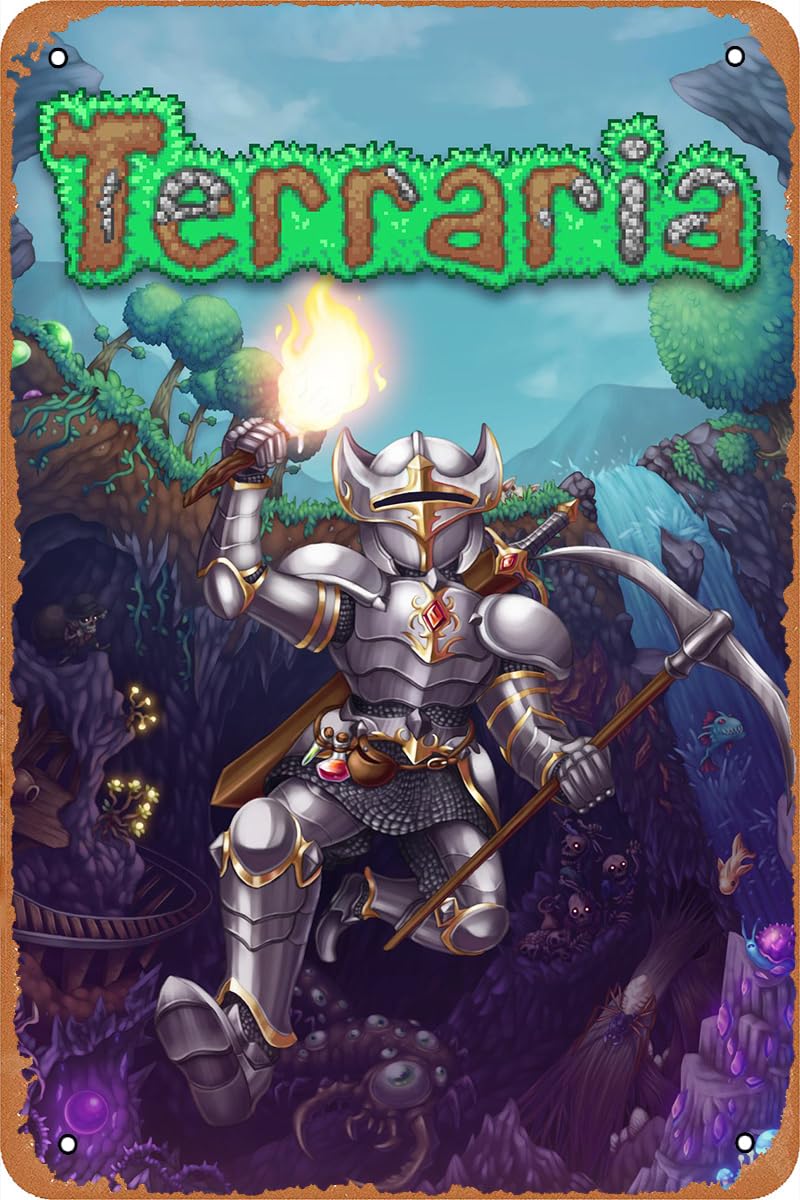 Vintage Terraria Metal Poster: Retro Gamer Wall Decor