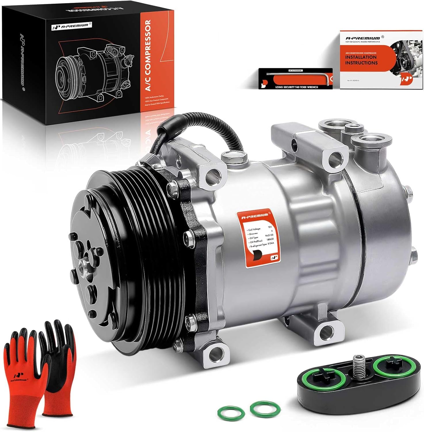 A-Premium Compresor de aire acondicionado con embrague compatible con Kenworth C500 K100E T2000 T600A T800 y Peterbilt