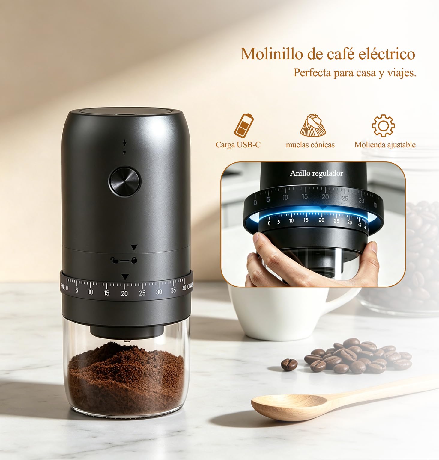 Cafetera portatil electrica, set regalo completo 3 piezas