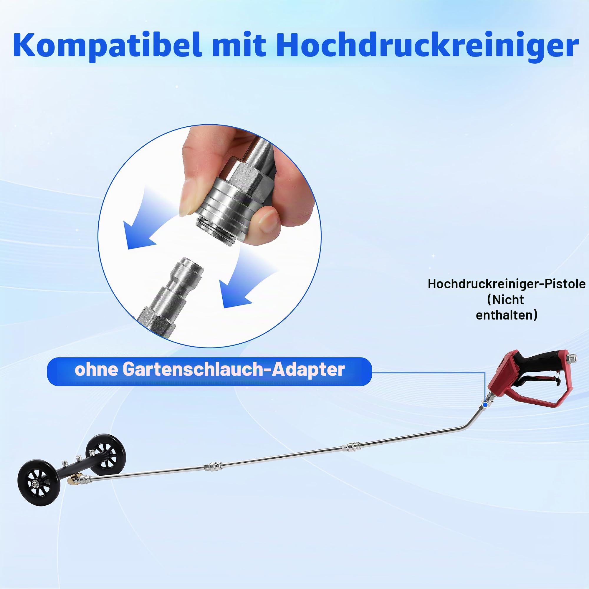 Tool Daily Unterwagen Hochdruckreiniger Aufsatz 16 Zoll, Doppelfunktion Unterbaureiniger für Hochdruckreiniger und Gartenschlauch, unter Autowaschwasserbesen mit 3 Stück Verlängerungsstab, 4000 PSI