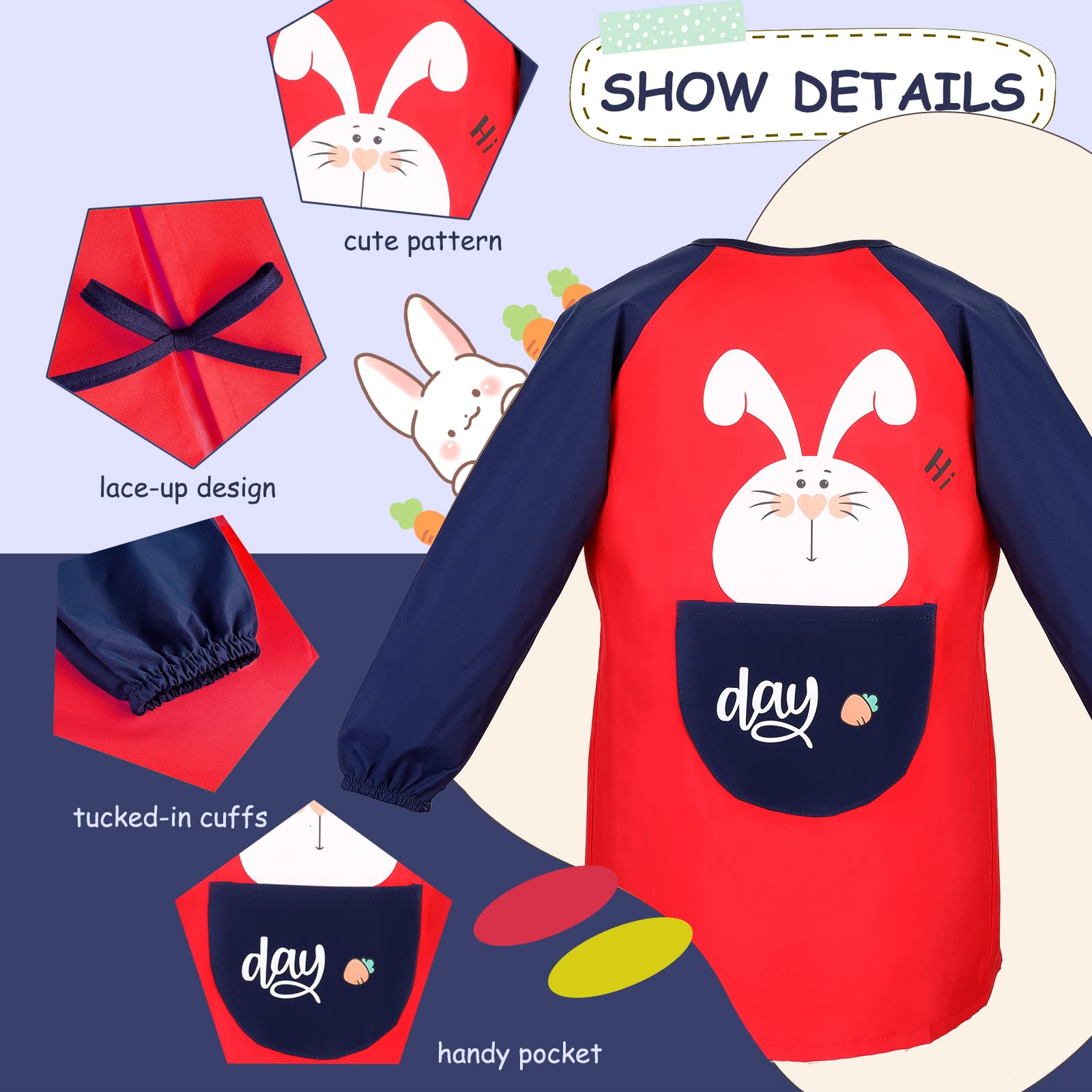 Romon-Doppio Impermeabile Grembiule Plastificato Bambini Asilo, Colore Grembiulino 6-8 Anni, Drawing Smock Red