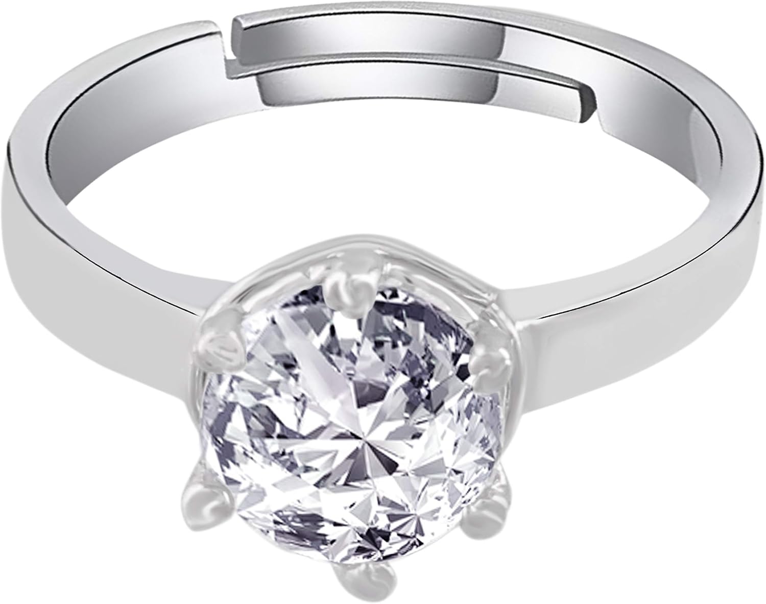 I Jewels 18k Silver Plated Engagement Elegant Classy CZ Crystal Adjustable Designer Ring for Women and Girls (FL179)