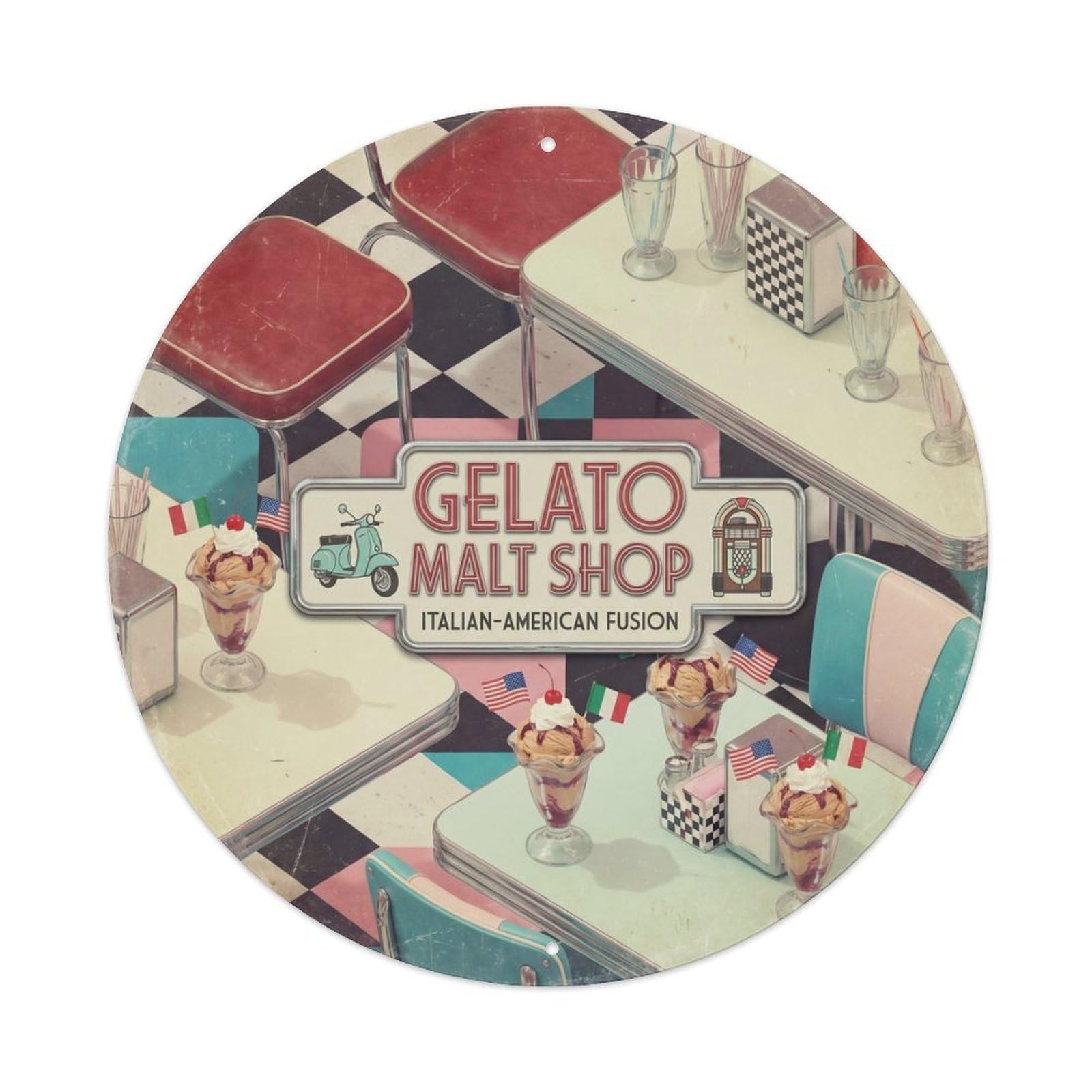 Gelateria Cafe Gelato 1950s Diner Food Culture Metal Tin Sign