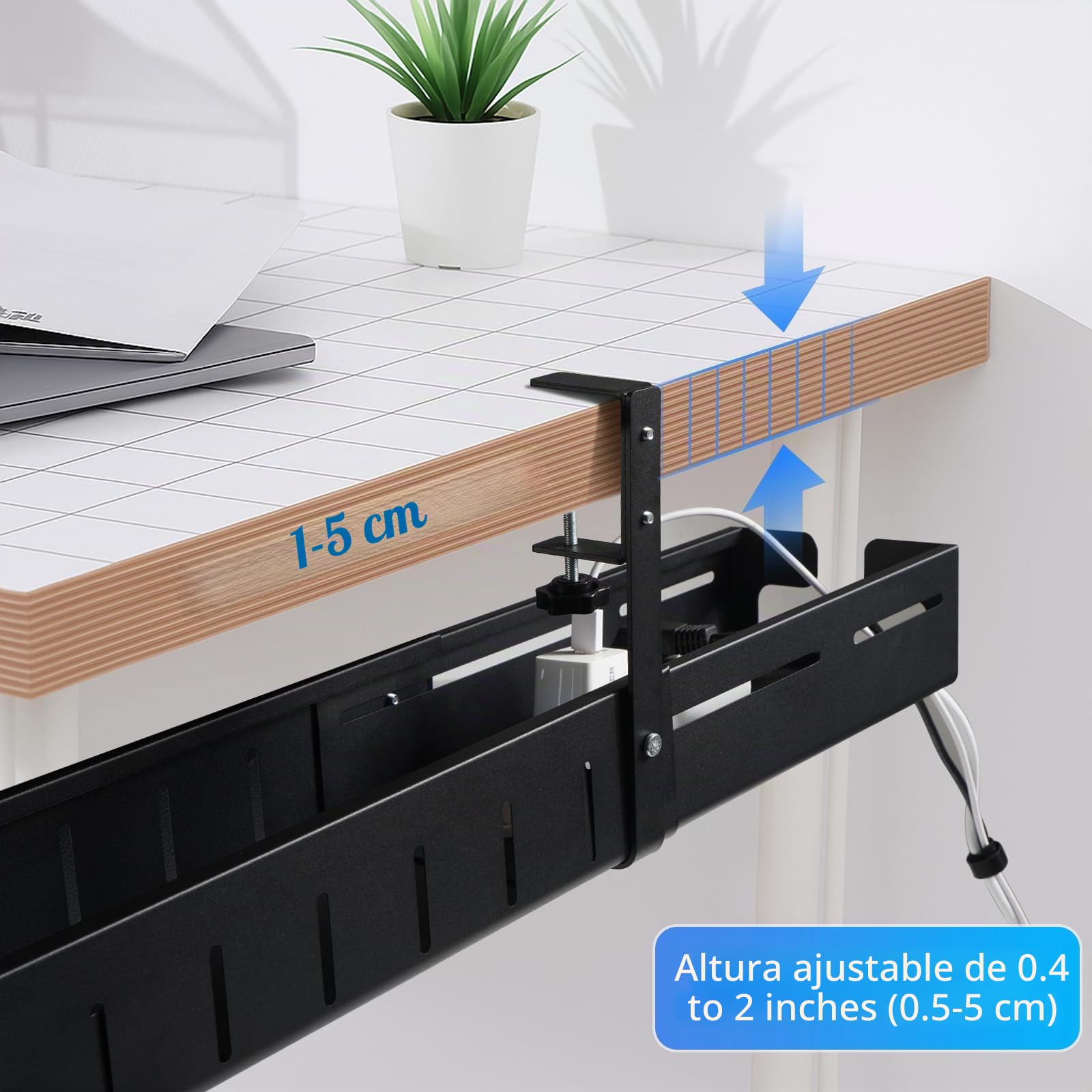 Organizador de Cables para Escritorio, Ajustable 64-98 cm - Soporte Metálico para Organizador Cables sin Taladro, Mantén tu Escritorio Ordenado