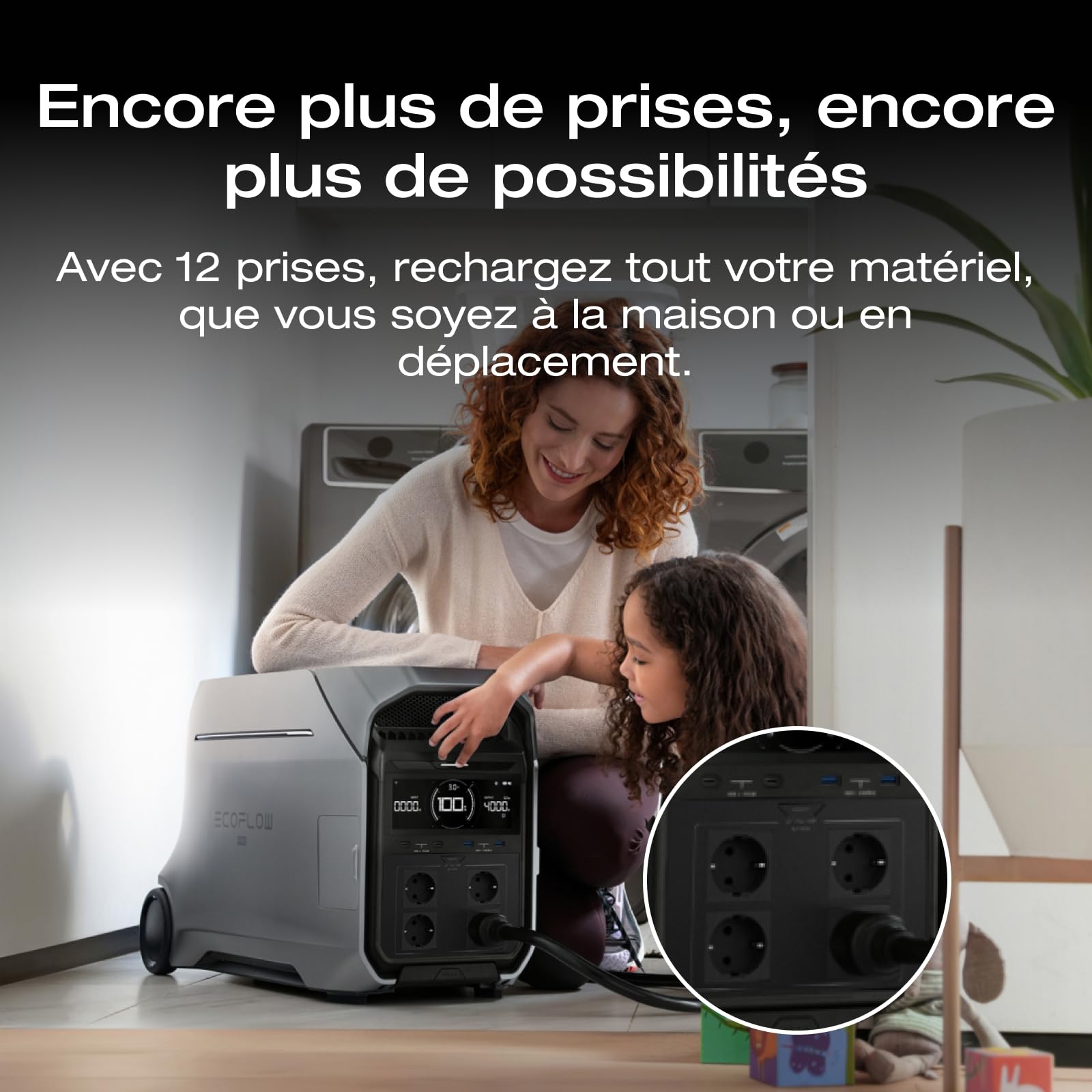 Station électrique portable EF ECOFLOW DELTA Pro 3, batterie LFP 4 096 Wh, extensible à 12 kWh, sortie CA 230 V 4 000 W, générateur solaire pour usage domestique, camping, urgences, camping-cars