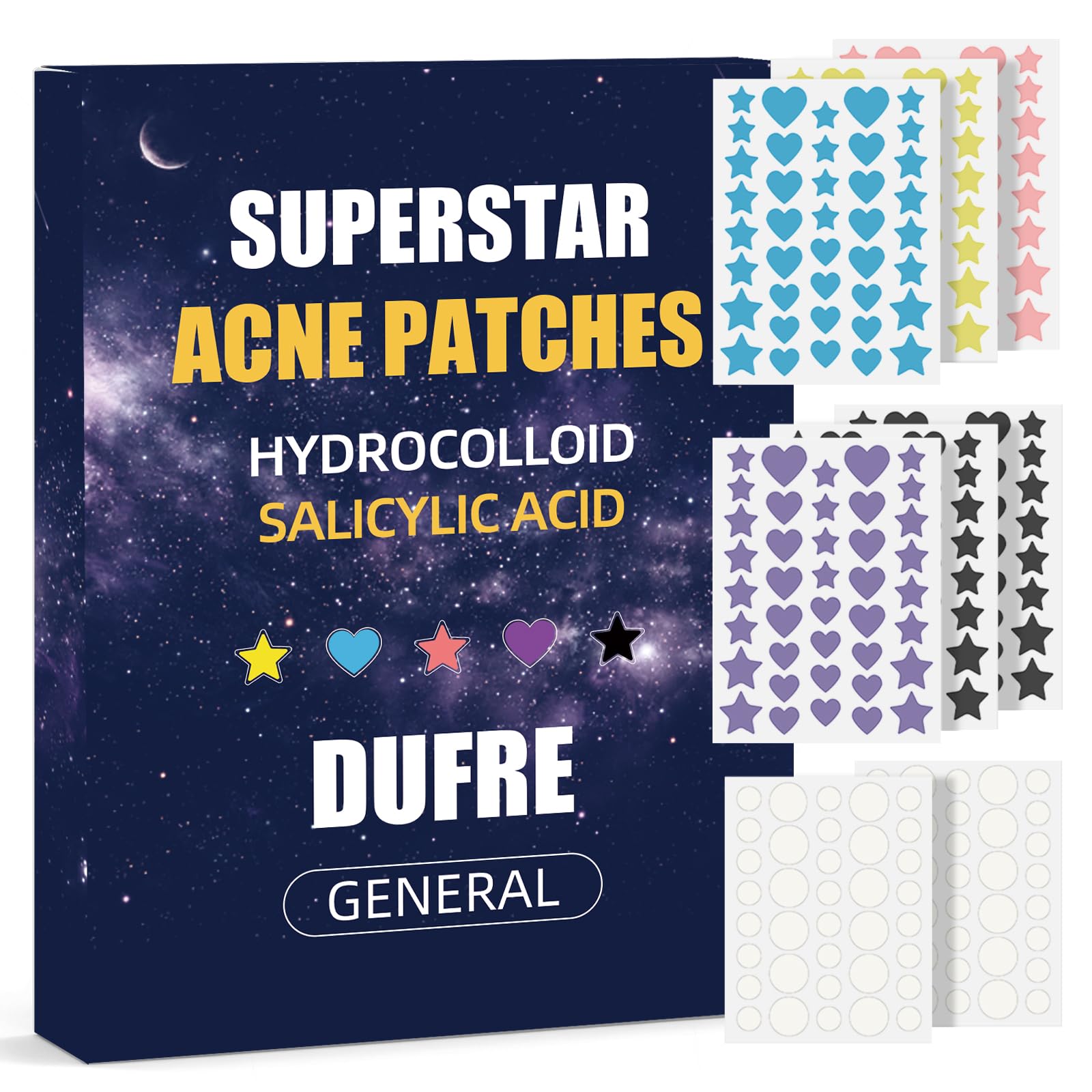 312CT Star Pimple Patches for Face Hydrocolloid Mighty Patch Star Invisible Acne Patches 5Sizes 6Colors Cute Stickers Acne