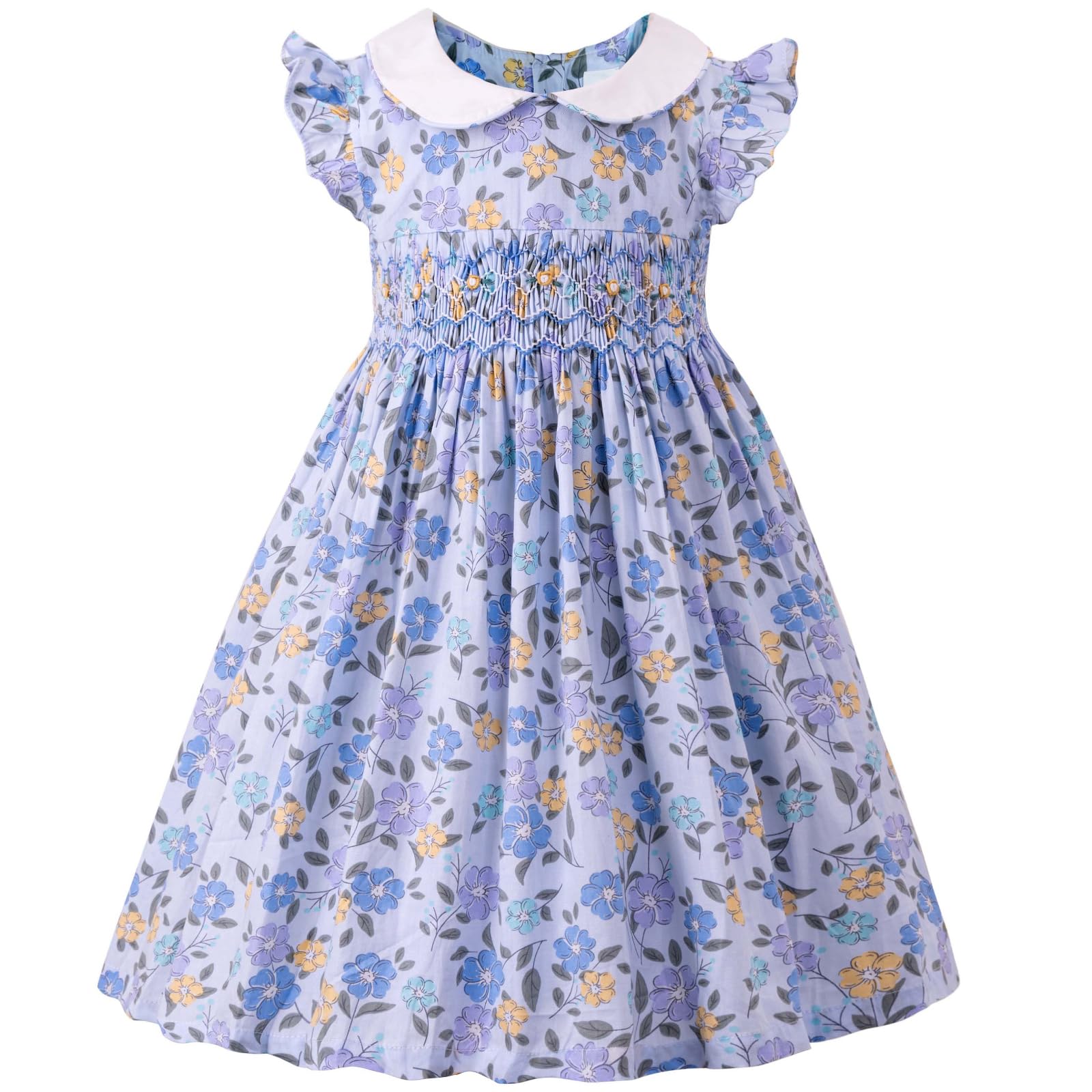 Toddler Girl Dress Smocked Floral Vintage Dress Tea Party Cotton Spring Summer Dresses for Girls,Size 2t-8y