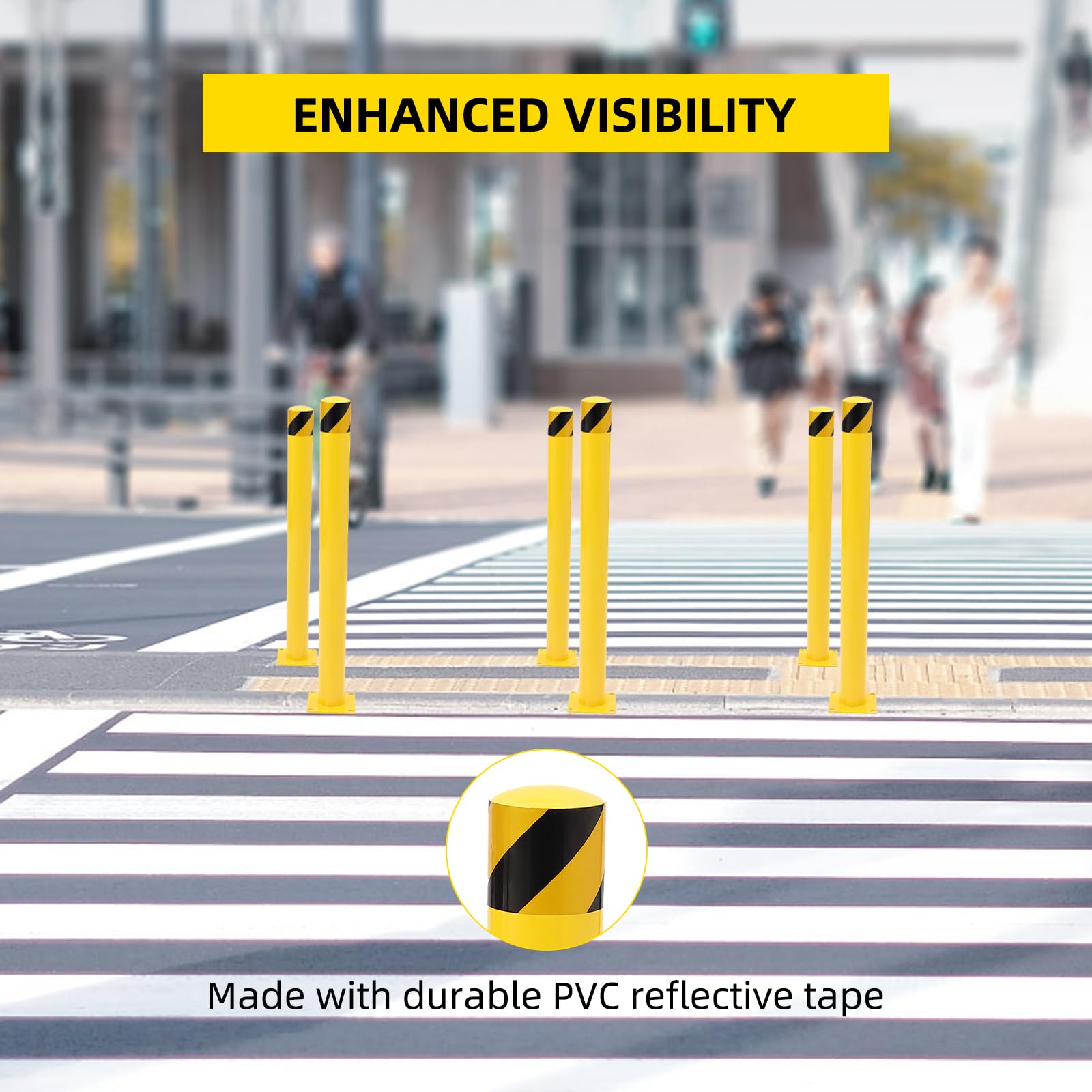 GarveeTech Safety Bollards 6 Pack - 36 Inch Reliable Yellow Steel Posts with 4.5 Inch Diameter & 24 Anchor Bolts for Traffic Management & Parking Barriers