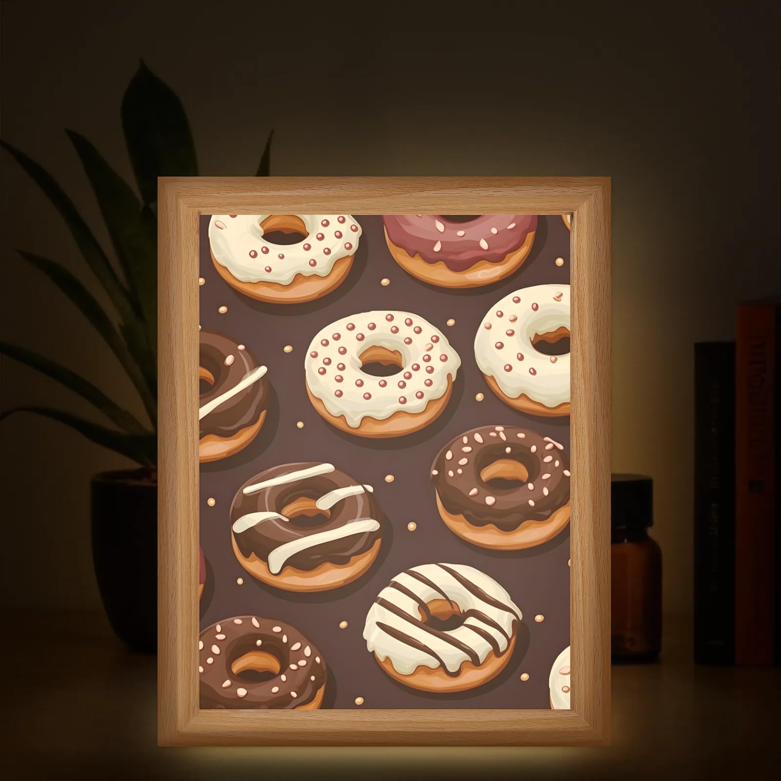 Light Up Painting, Chocolate Donut Wall Art Picture Light Abstract Donut Light Up Desktop Art Decor, 10 Brightness, USB Powered, 3 Lighting Modes, Anxiety Relief Gift for Bedroom Home - Without Frame
