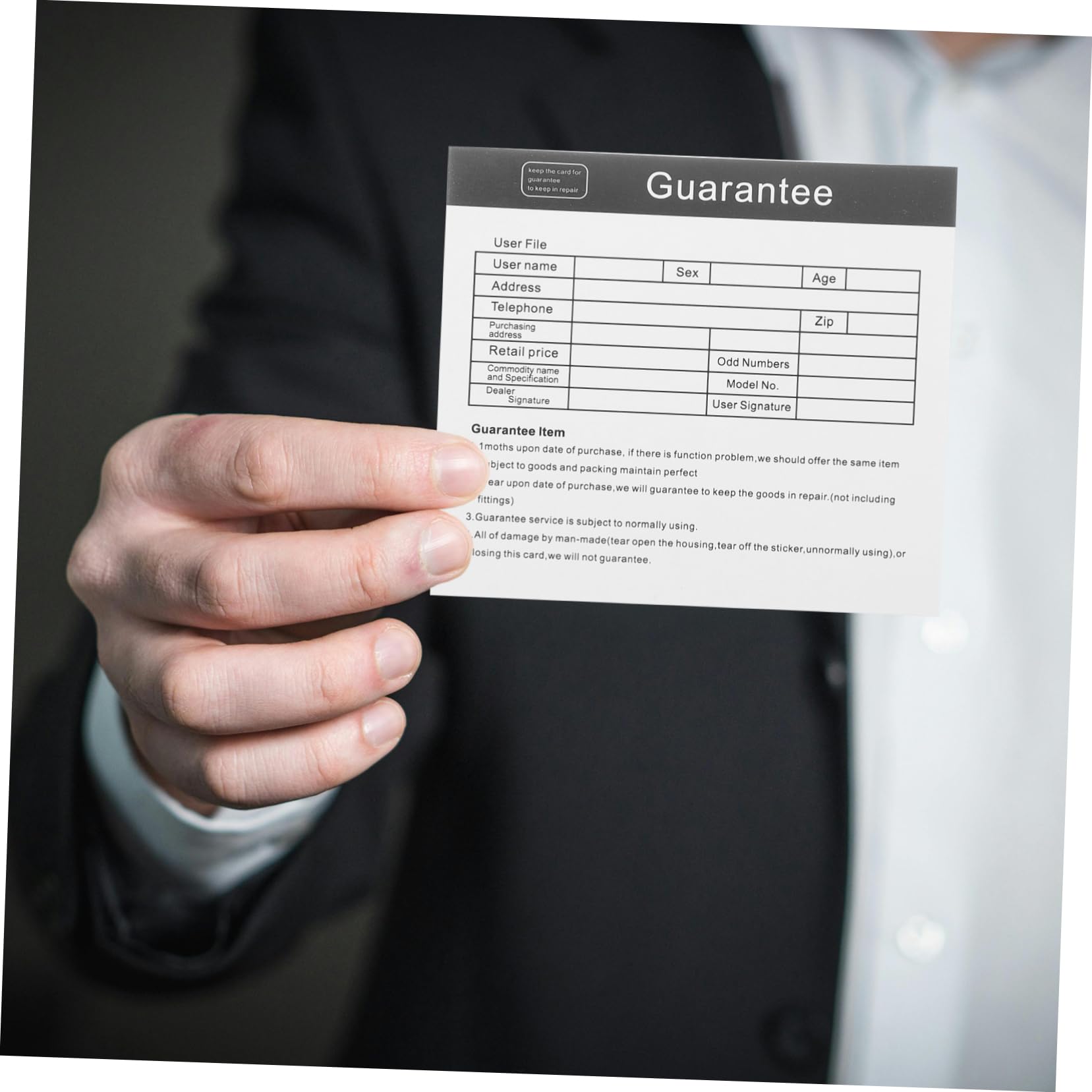 CALLARON 4 Sätze Garantiekarte Für Geräte Englische After- -karten Leere Kundendienstkarte Gerätewartungskarten Gerätereparaturkarten Papier 200 Stück * 4