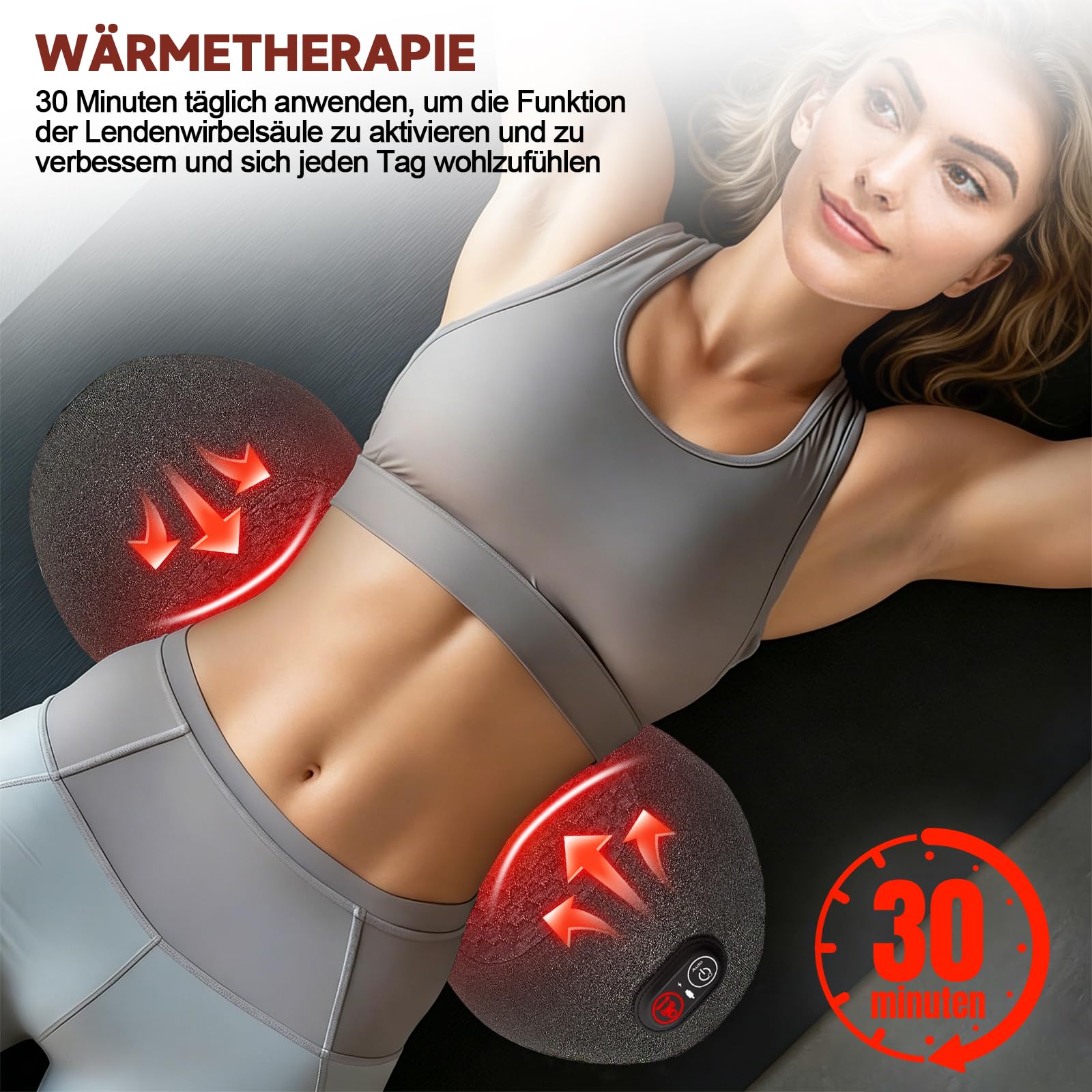 3-in-1 Rückenmassagegerät mit Luftkissen-Traktion, Vibration und Wärme - Elektrisches Lendenwirbelstützkissen für Nacken, Schultern und Rücken | Büro, Zuhause, Reise