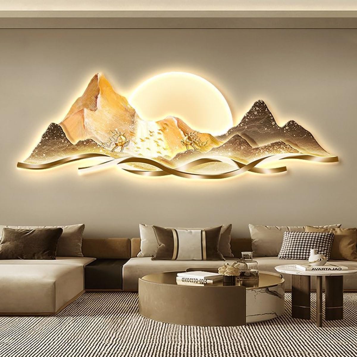 Grand tableau décoratif pour salon Gold2 au design panoramique haut de gamme