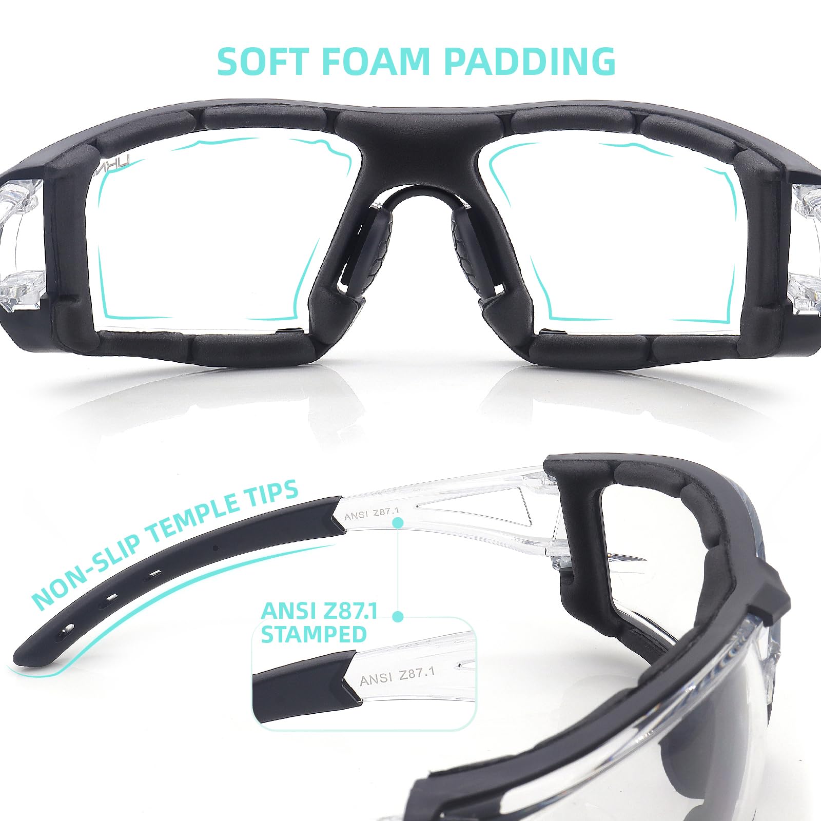 UKNOW Gafas de seguridad fotocromáticas, lentes de transición resistentes a los arañazos, junta de espuma extraíble, gafas protectoras ANSI Z87.1