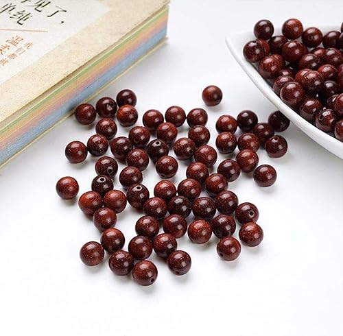 Miniatura 3 de 400 cuentas de madera natural, cuentas redondas marrones para pulseras y collares (marrón-0.8)