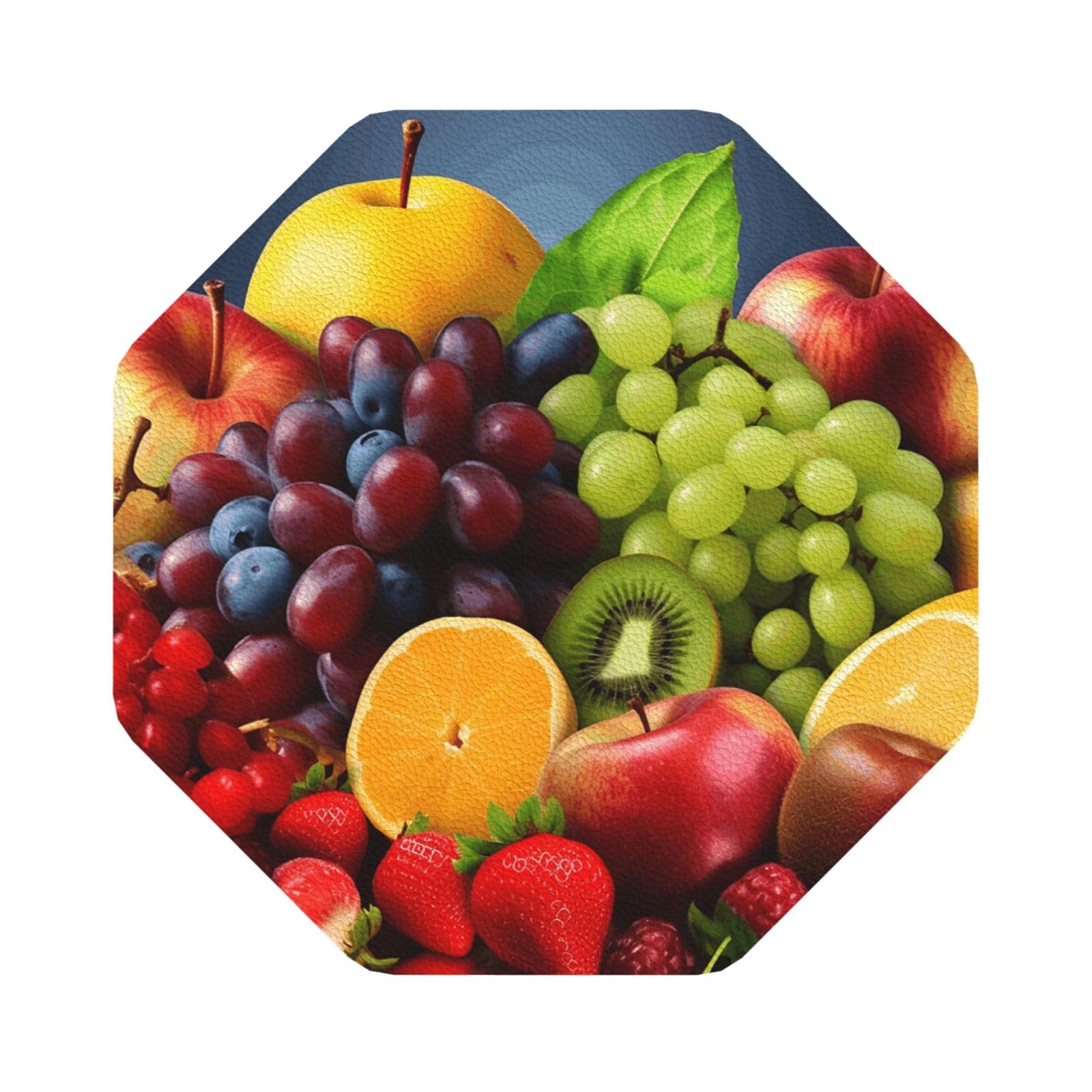 Fodpand Octagon Fruits Drink Coasters Set Of 4, Heat Resistant Leather Coasters Fuuny Bar Beer Beverage Coaster For Drinks, Absorbent Cup Mat For Tabletop Protection, Housewarming Gift