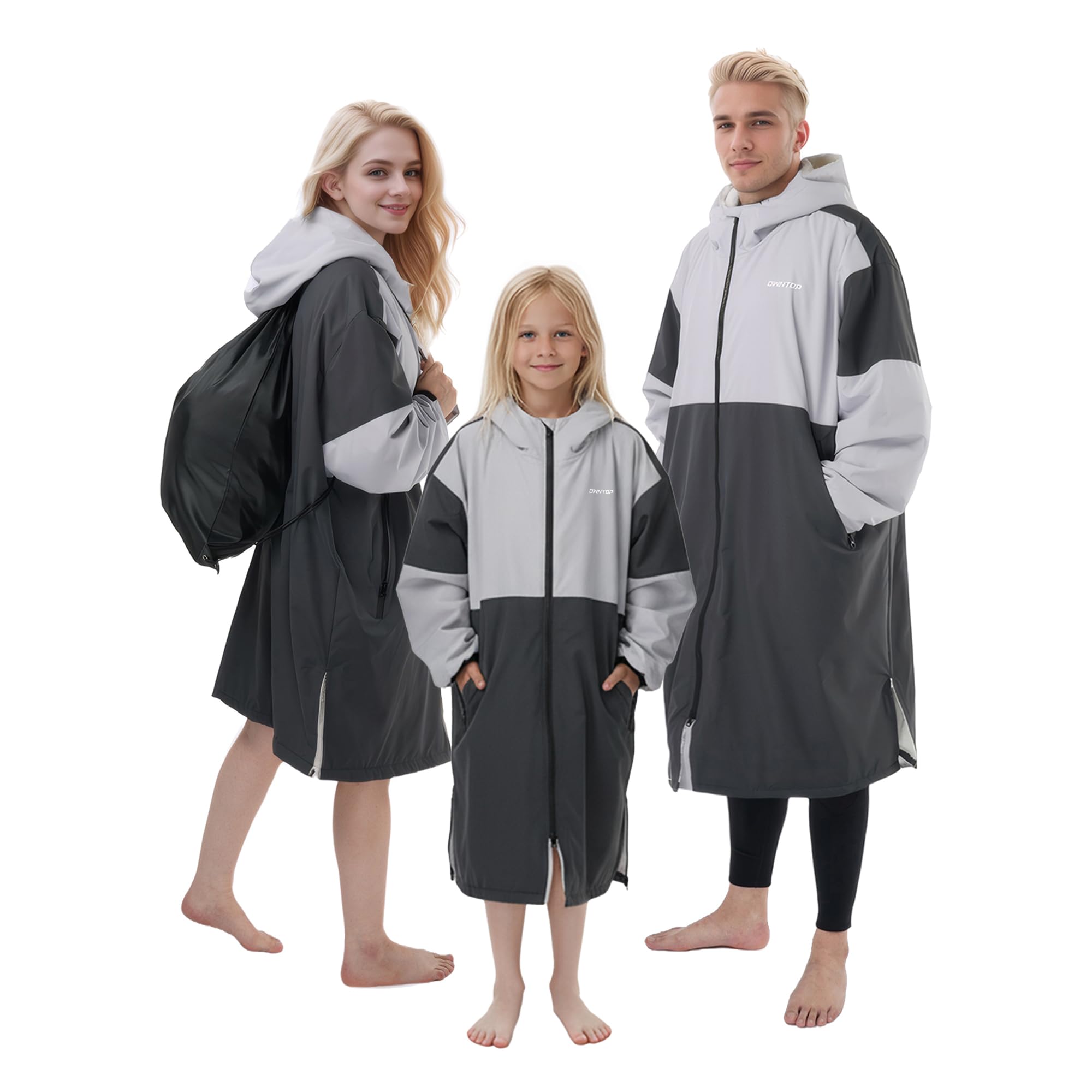 Owntop Swim Parka Adult Kids | Waterproof & Quick-dry | 2-Way Zipper | Oversized Hooded Changing Robe for Beach Pool