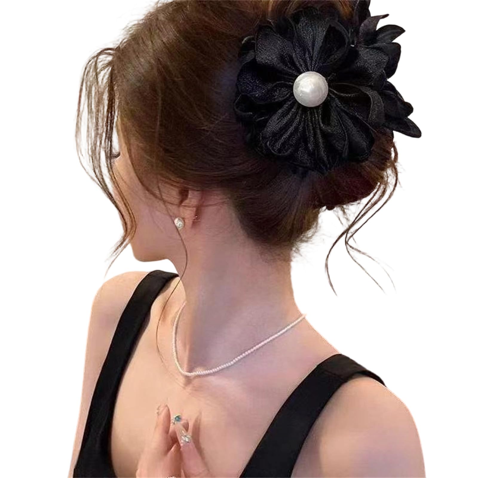 MICFENY Elegant Fabric Flower Barrette with Pearls Detail And Lightweight Design Barrettes Hair Accessory For Casual Event