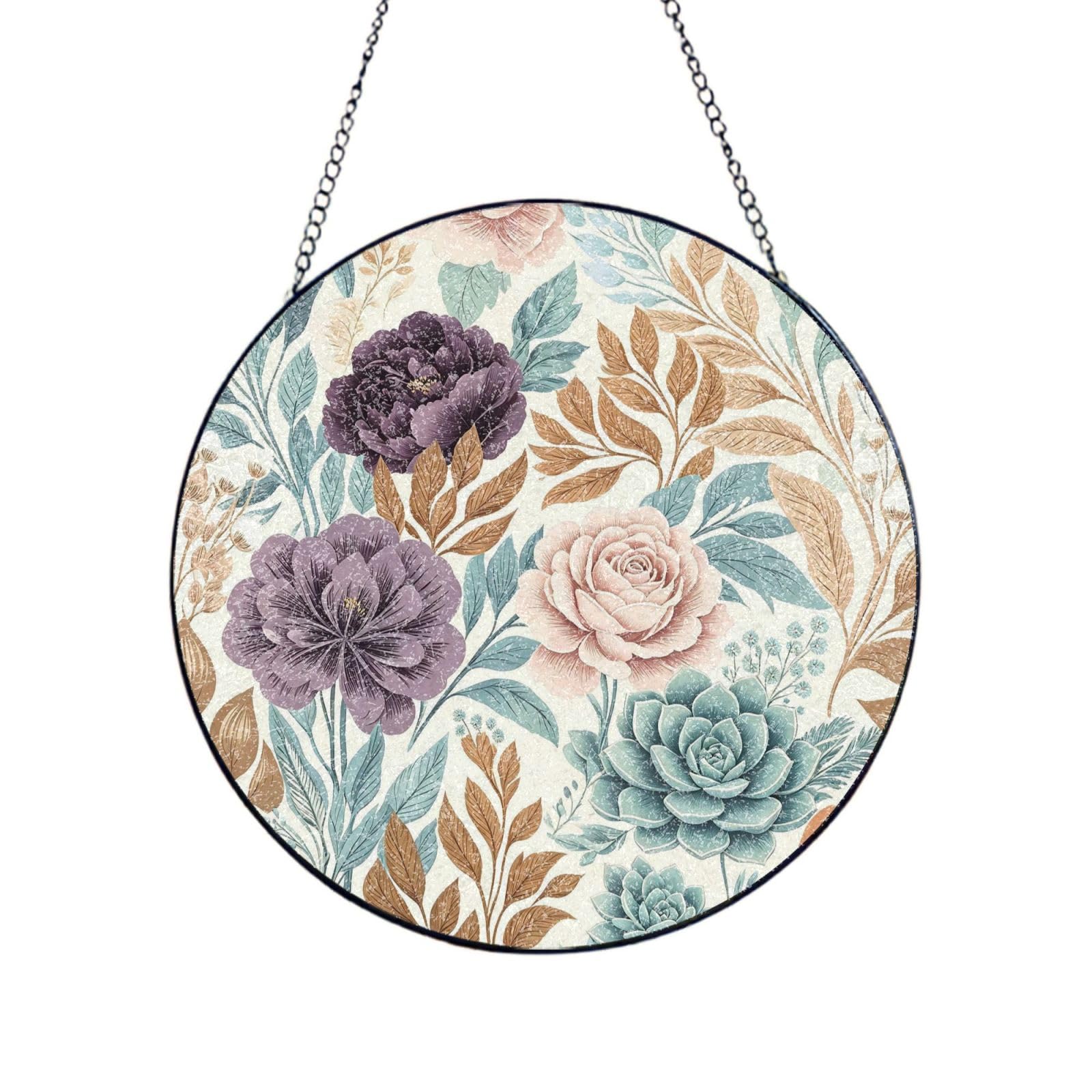 Succulent Rose Botanic Stained Glass Suncatcher Rainbow Prism Window Hanging Decor 7.87x7.87 Inch Tin Sign-1 7.87x7.87 inch