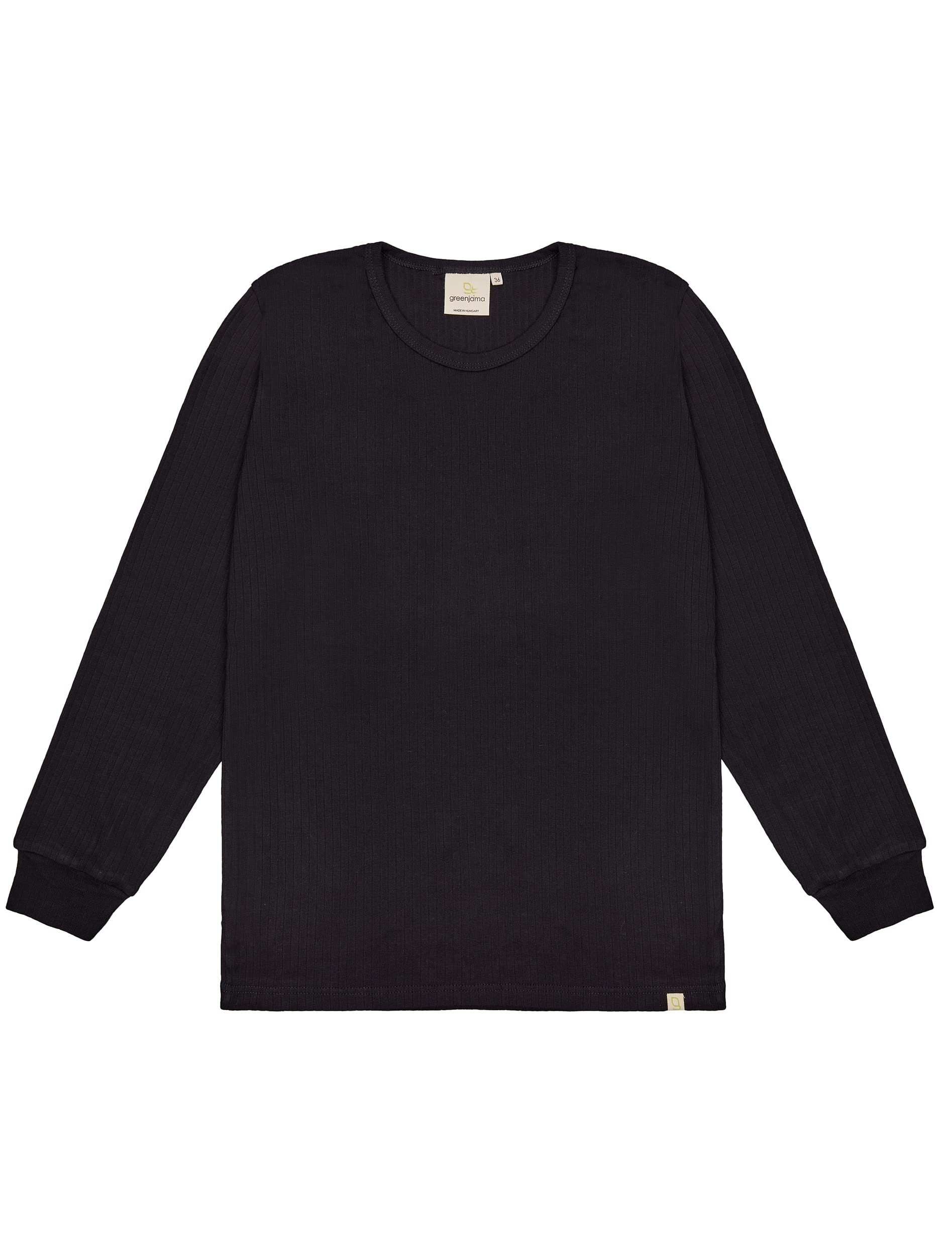 Langarm-Shirt aus Derby-Rib Camiseta de Pijama, Negro, 38 para Mujer