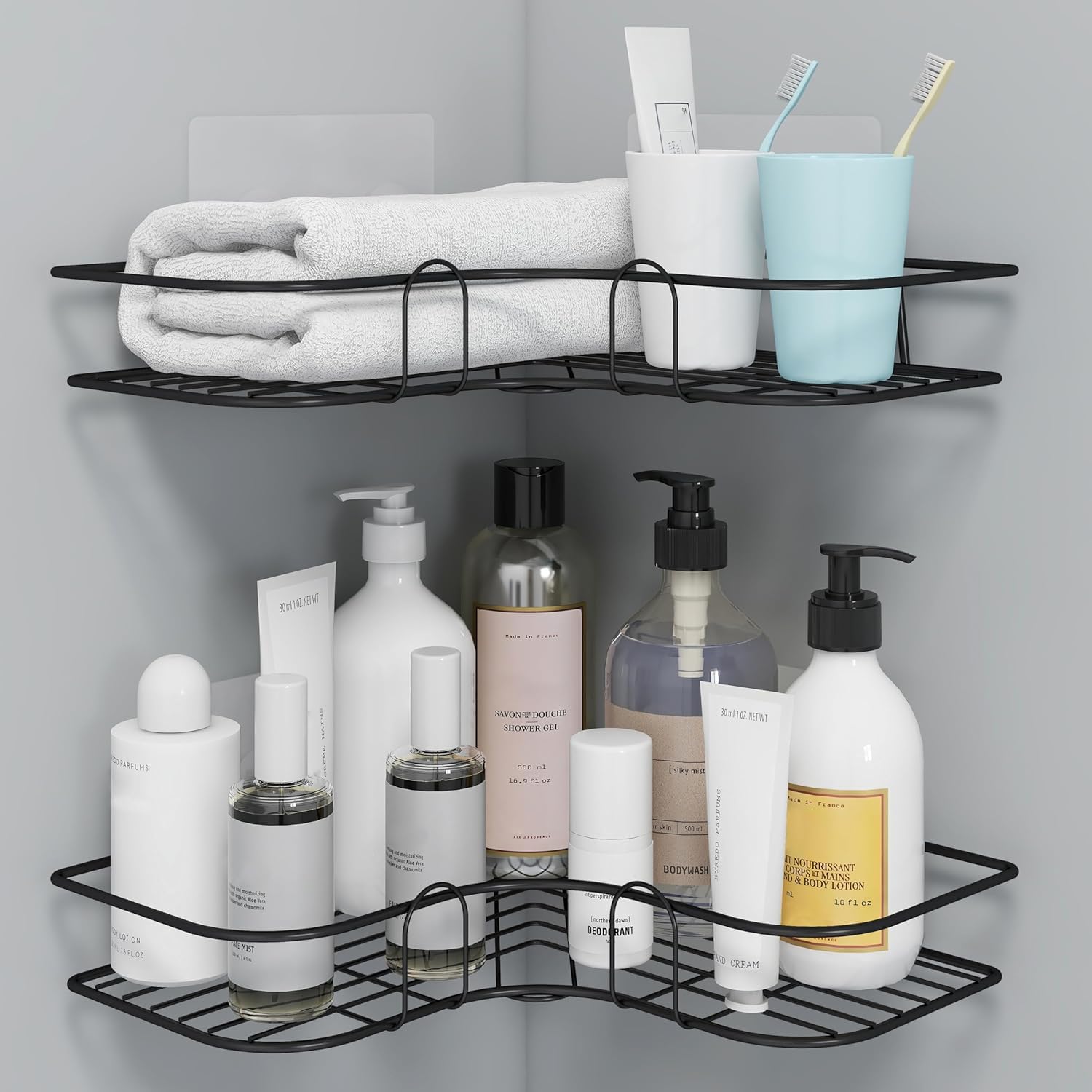 The White Parrot Self Adhesive Corner Shelf for Bathroom/Adhesive Shelf for Kitchen with Magic Sticker/Bathroom Organizer Without Drill (GI Metal, Black) (2) (B0DCJX42MW) Amazon Price History, Amazon Price Tracker
