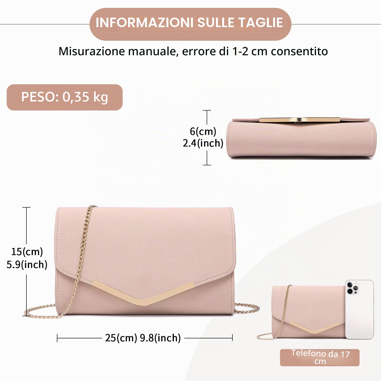 Miss Lulu Pochette da donna, borsa da sera o da matrimonio, borsa a tracolla con tracolla staccabile, rosa, M, Rétro