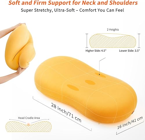 Miniatura 4 de Almohadas de espuma viscoelástica para dormir de lado, 28 x 16 pulgadas, almohada ergonómica de apoyo de cuello para aliviar el dolor de cuello y