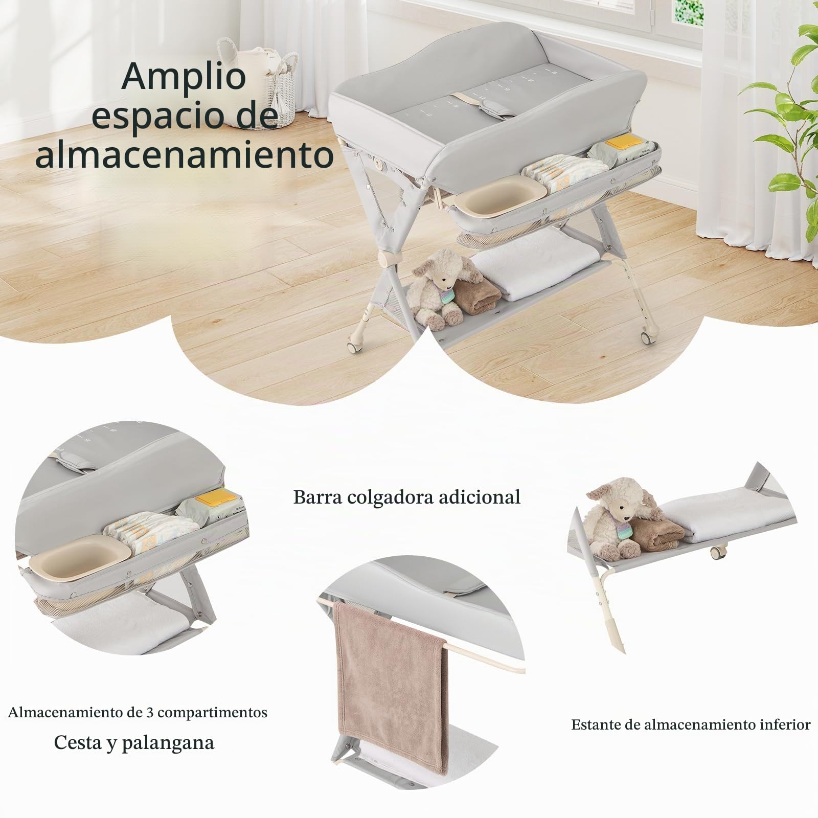LIFEZEAL Cambiador de Bebé, Cambiador Plegable e Impermeable de Tejido, Cambiador de Pañales para Bebé de 0-6 meses (Gris)