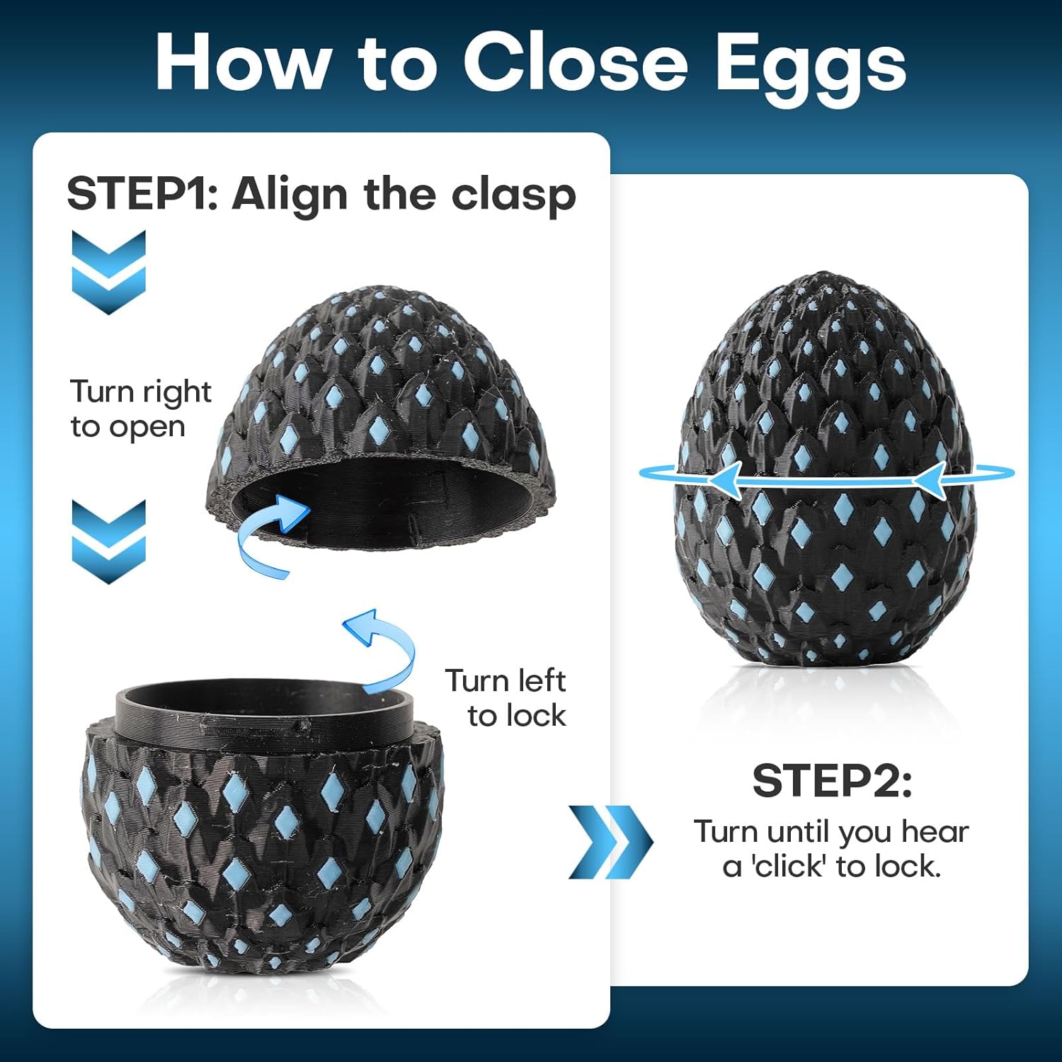 4PCS 3D Printed Dragon Eggs with Dragon Inside, Glow in The Dark Articulated Animals Fidget Toy for Adults Teens Boy Girls Gifts Easter Basket Stuffers