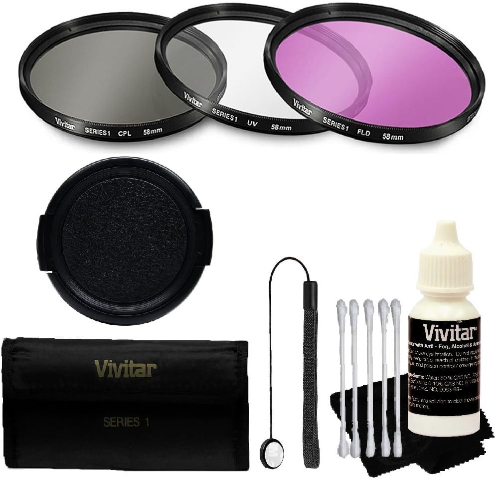Vivtar 58mm HD UV CPL FLD Camera Lens Filter Kit + Lens Cap + Lens Cap