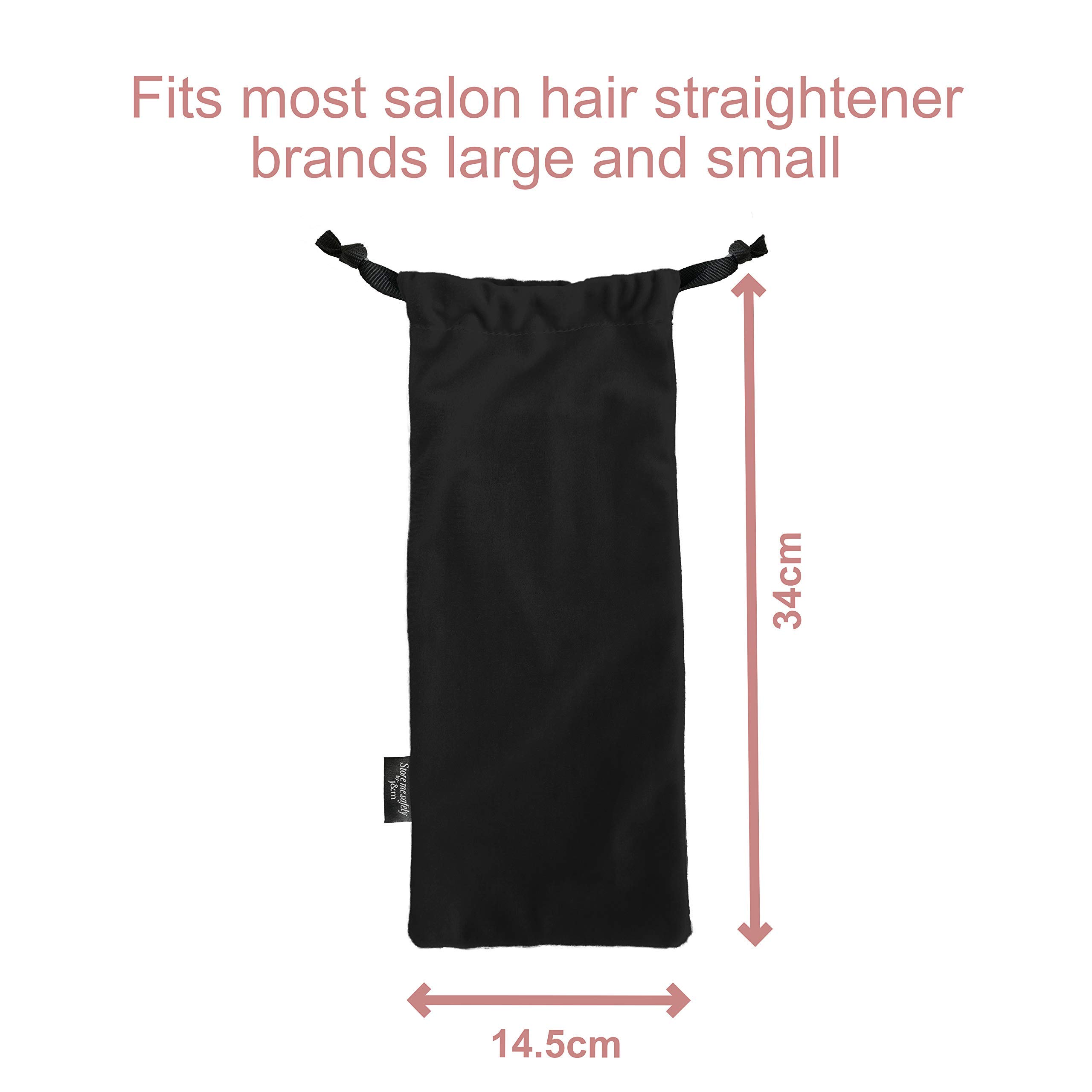 Bolsa para alisar el cabello con cordón de terciopelo, bolsa de terciopelo ultra gruesa para viajes y protección con bolsillos interiores (negro)