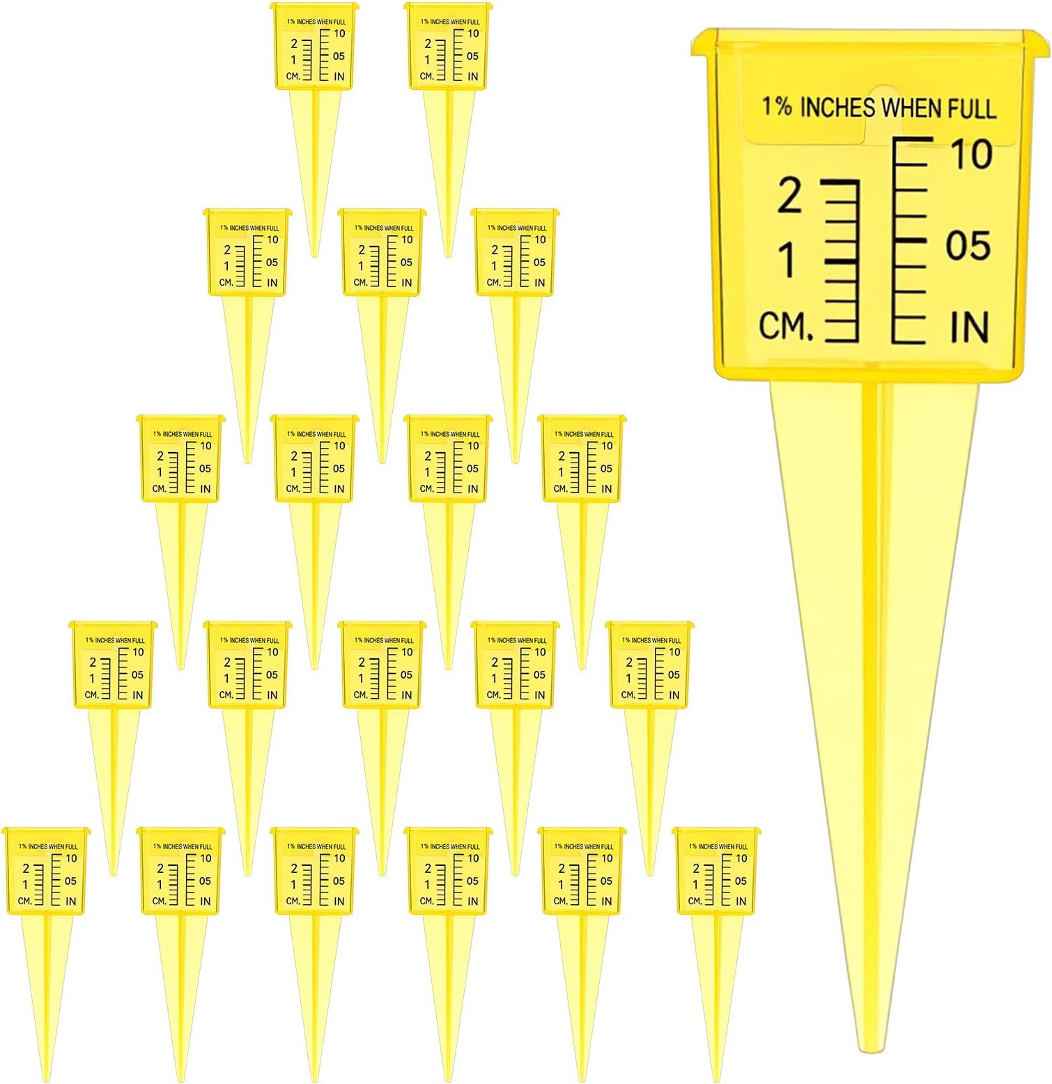 20pack Yellow Transparent Rain Gauge, Sprinkler Gauge Compact Portable 1.5" Wide Mouth Outdoor Rain Gauges For Yard Lawn Garden With Inch And Centimeter Scales Accurate Rainfall Measurement