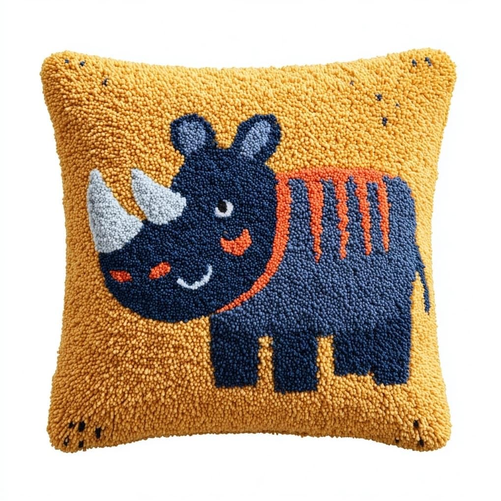 AxiangziK Latch Hook Pillow Making Kit 43x43cm,Cute Rhinoceros