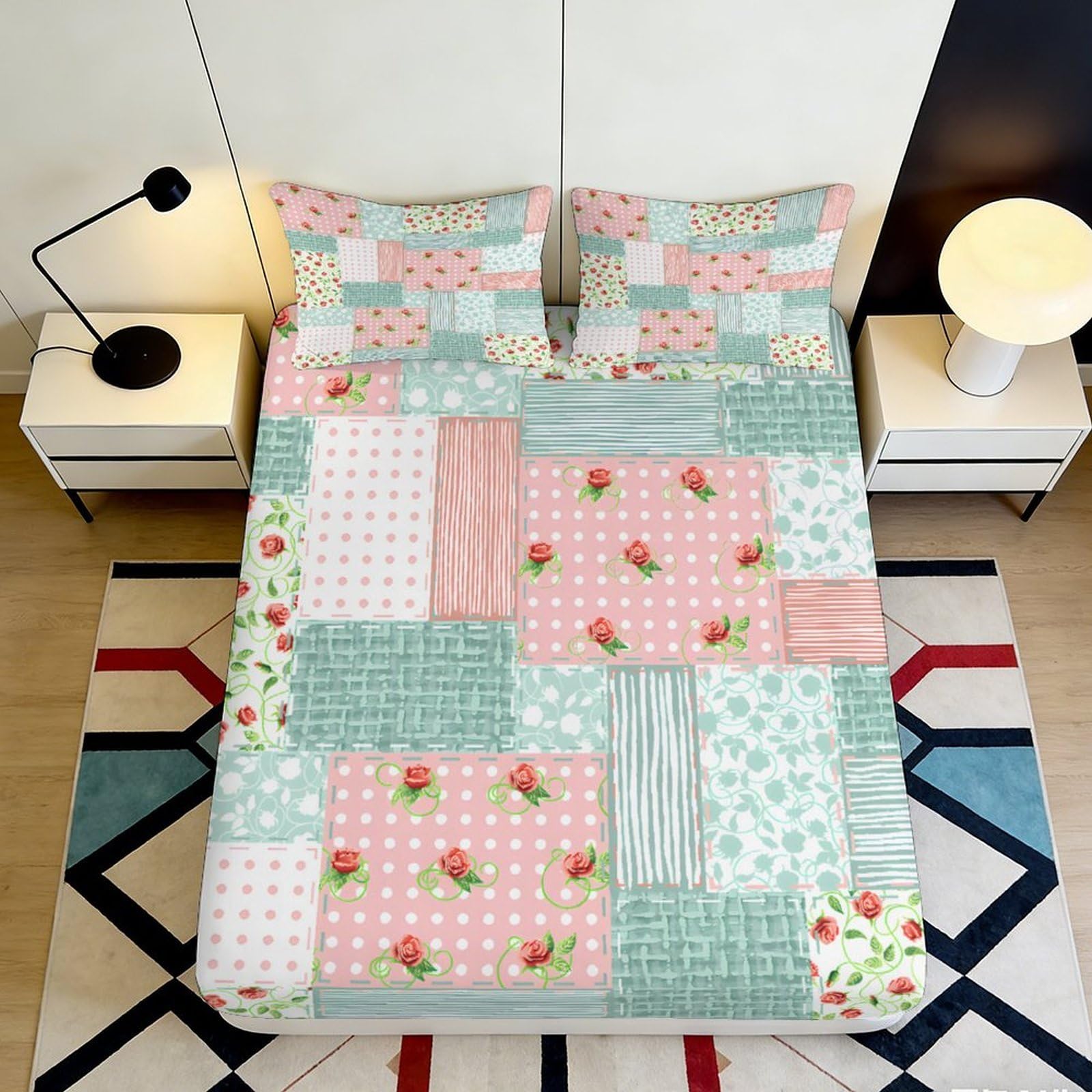 Jqzkxnhpbr Style-1 3D Printed Patchwork Strawberry Fitted Sheet Microfiber Soft Breathable Floral Bed Cover For Bedroom Dorm Decor 90X200x25cm