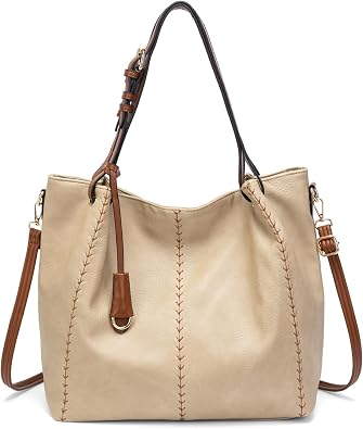 myfriday Vintage Hobo Shoulder Bag for Women Soft Leather Bucket Tote Bag Fashionable Structured Purse with Rivet Detail