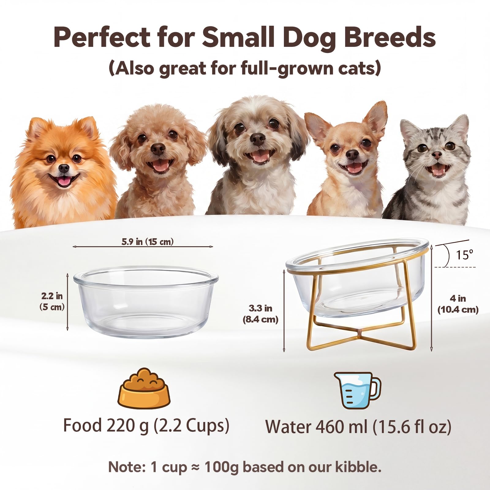 Amazon | ガラス傾斜がある 15度 ペット ボウル 台 フードボウル 犬 猫