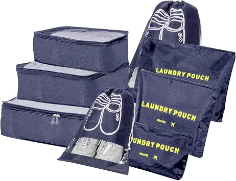 BillyBath Suitcase Organiser Travel Garment Bags, 8-in-1 Case Organiser Set, Packing Cubes, Suitcase Organiser, Packing Bags, Travel Luggage, for Clothes, Shoes, Underwear, Cosmetics
