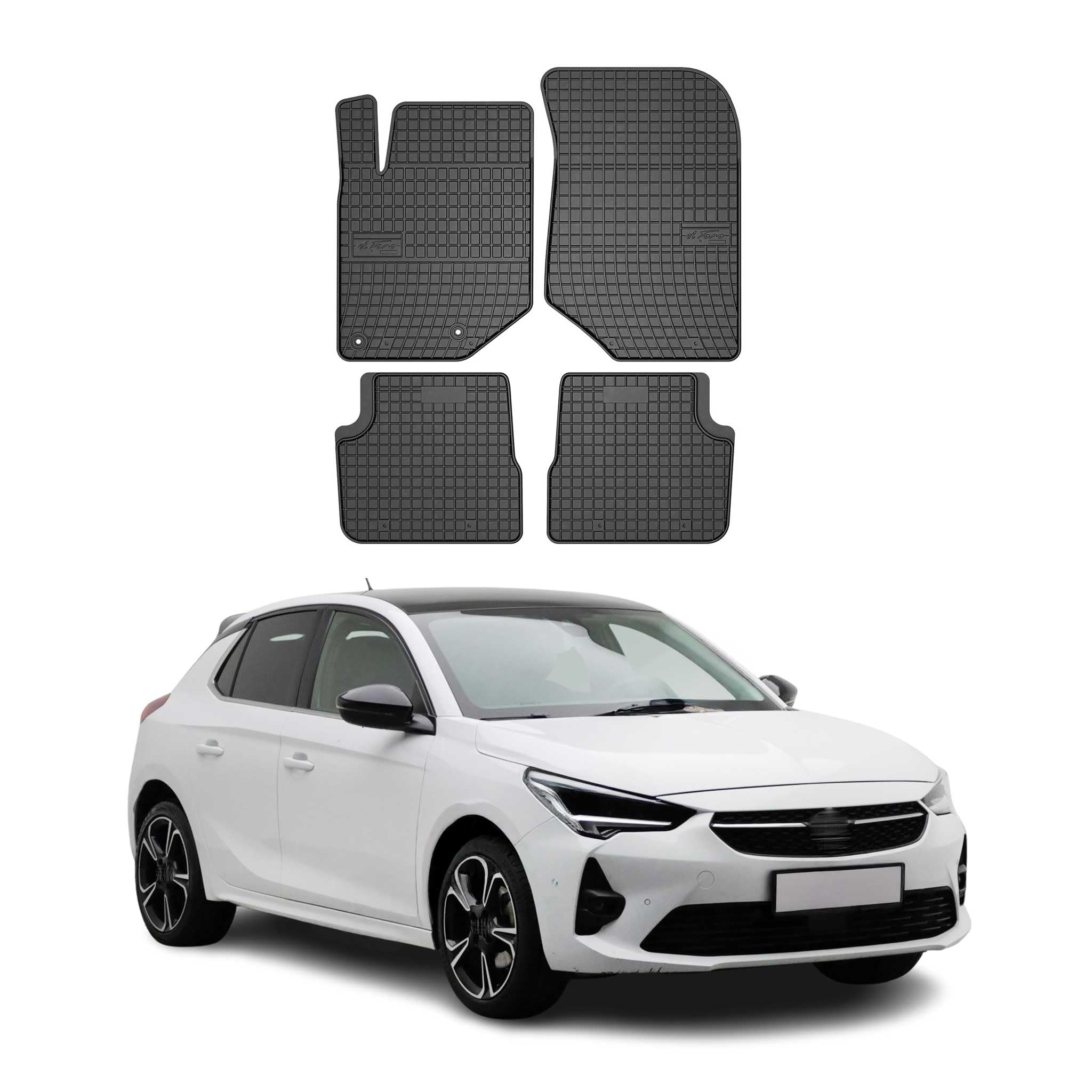OMAC Alfombrillas de Goma Compatibles con Opel Corsa F 2019-2025 Alfombrillas de Coche Goma TPE Negro 4X | Alfombrillas de goma para todo tipo de clima, antideslizantes, producto específico para vehículos, impermeables