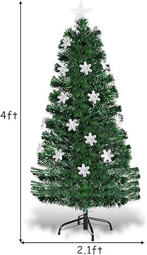 Miniatura 6 de Goplus Árbol de Navidad de fibra óptica preiluminado de 4 pies, árbol completo de Navidad artificial con luces LED de copo de nieve coloridas, 125