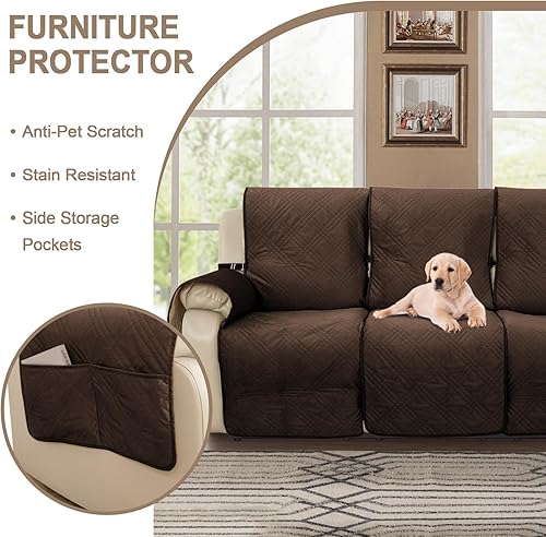 Miniatura 5 de BOCTOPUG Funda de terciopelo para silla reclinable, impermeable, resistente al agua, para perros y mascotas (marrón, 30 pulgadas, medio)