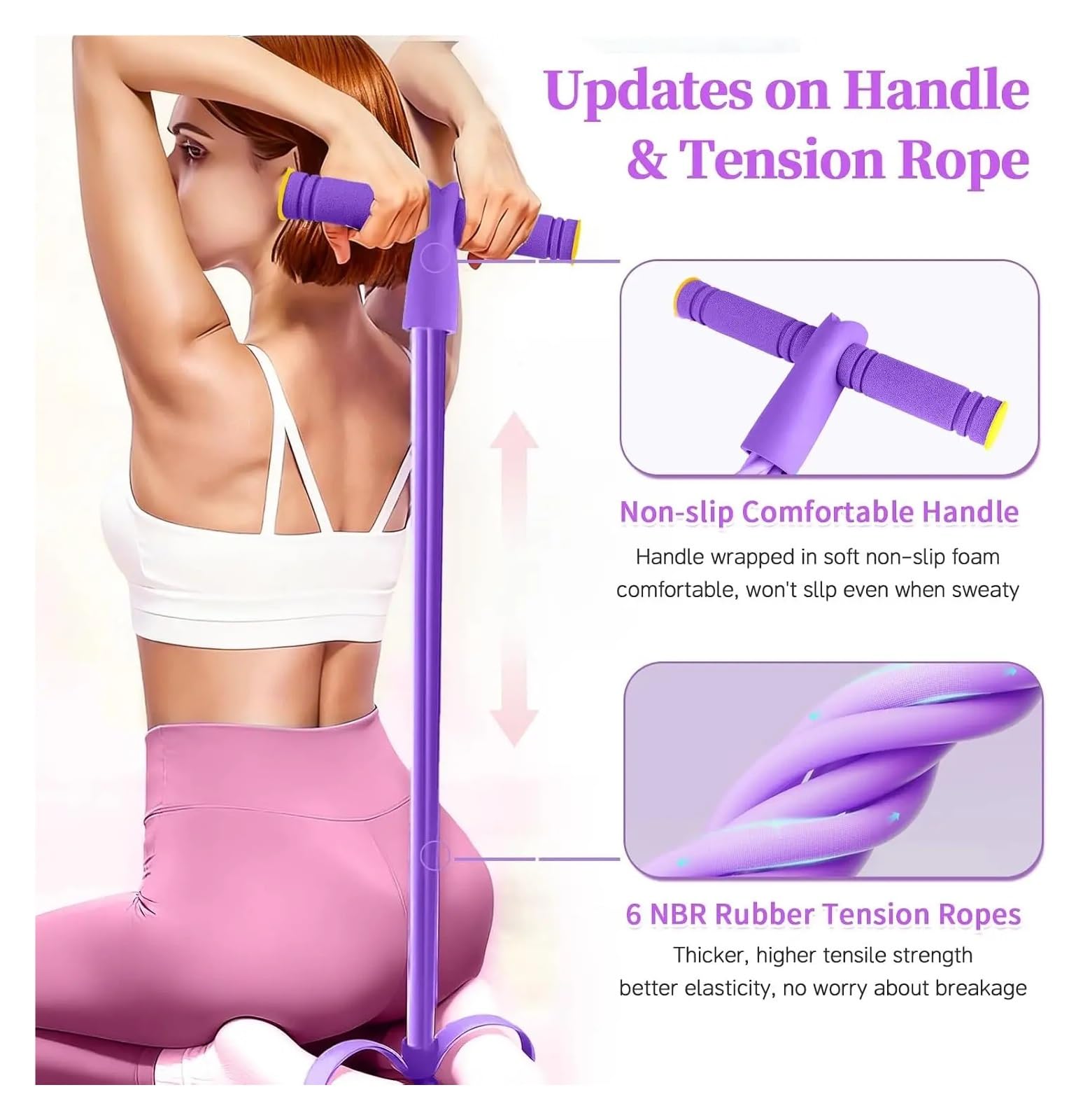 Widerstandsbänder mit Griffen Pedal mit Griffen, langlebiges 6-Röhren-Multifunktions-Widerstandsband | Fußpedal-Widerstandsbänder aus Naturkautschuk, Fitness-Widerstandsbänder for Bauch, Taille, Arm, Bein, Pilates (lila)