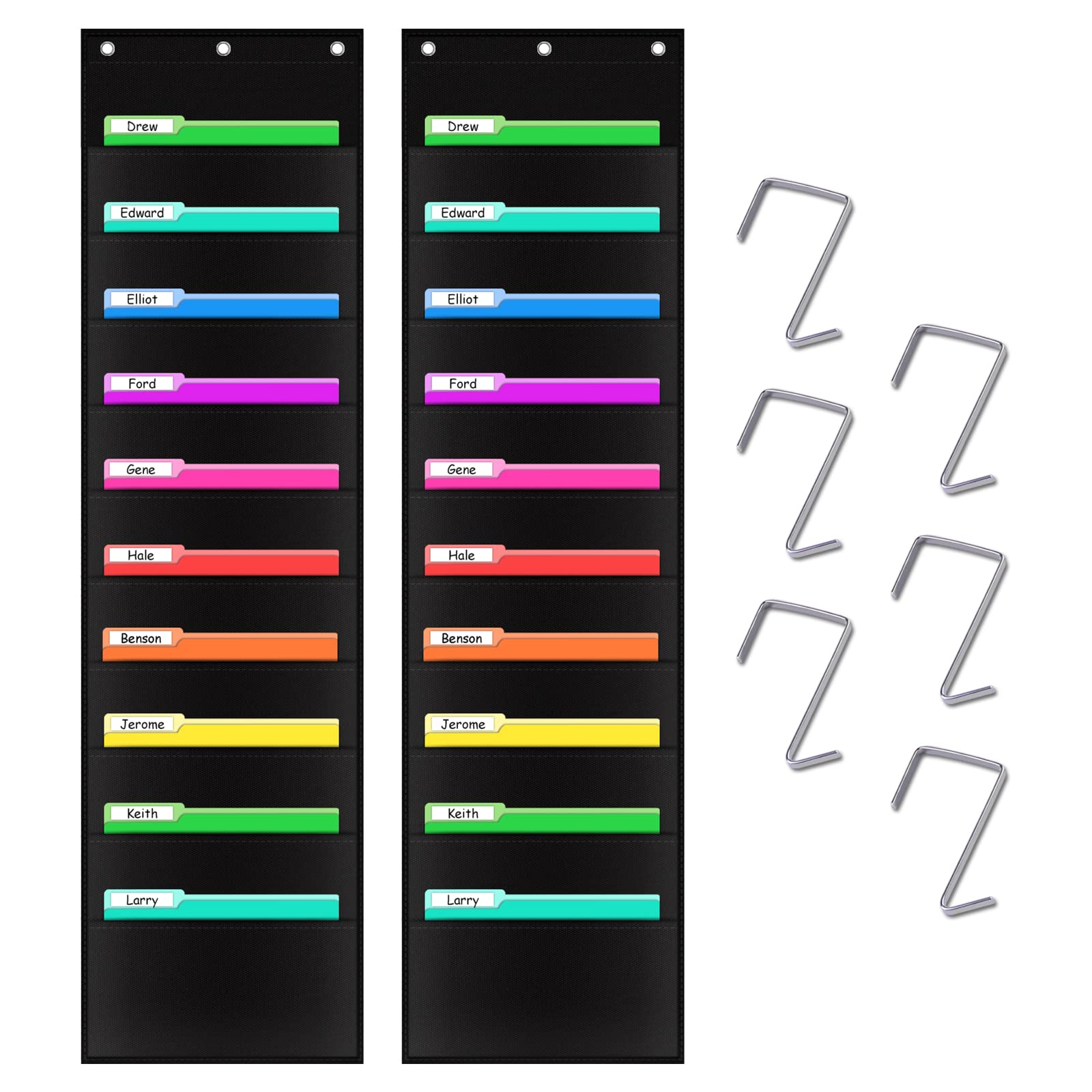 Kruideey Premium Hanging Wall File Organizer,Cascading Wall Organizer Best Pocket Chart for Home Organization, School Pocket Chart, Office Bill Filing .Easy Wall Storage Pocket Chart Black (2 Pack)