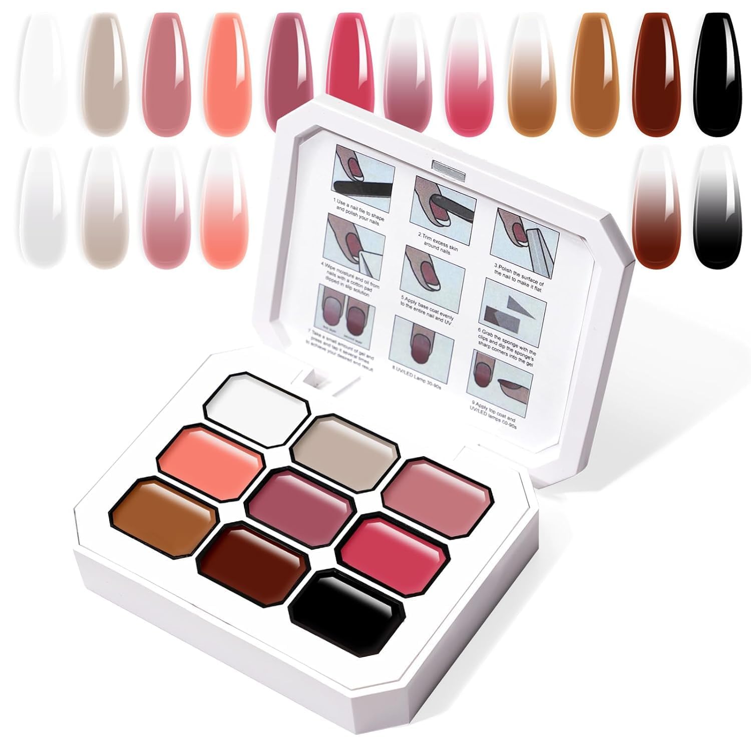 Solid Cream GelPolish Set, 9 Colors Pudding Gel Nail Polish Palette with Nail Brush, Nude Pink Orange Red, Soak Off, Portable Gift for Girls, DIY Home-image-23